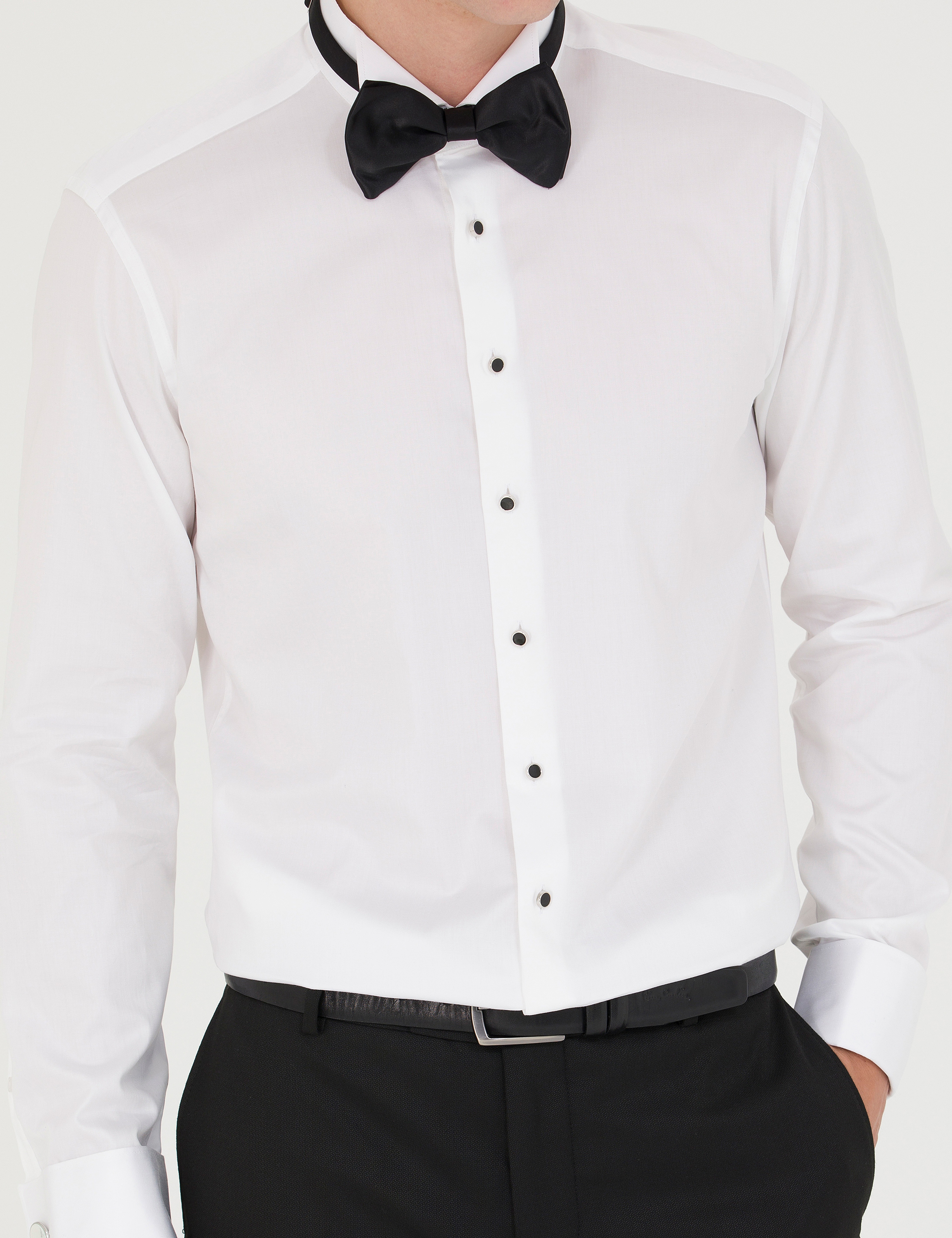 Beyaz Slim Fit Smokin Gömlek - Image 6