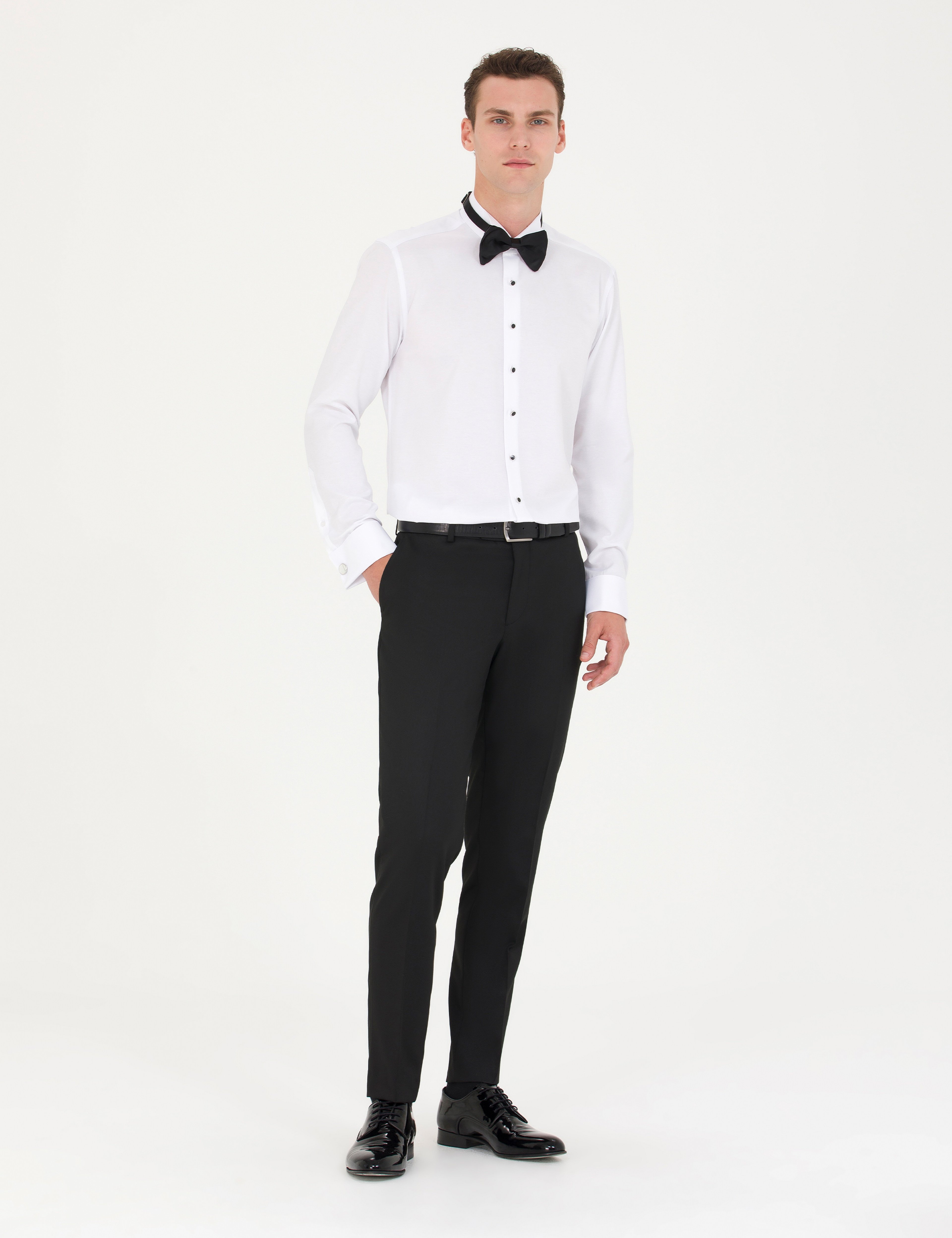 Beyaz Slim Fit Smokin Gömlek