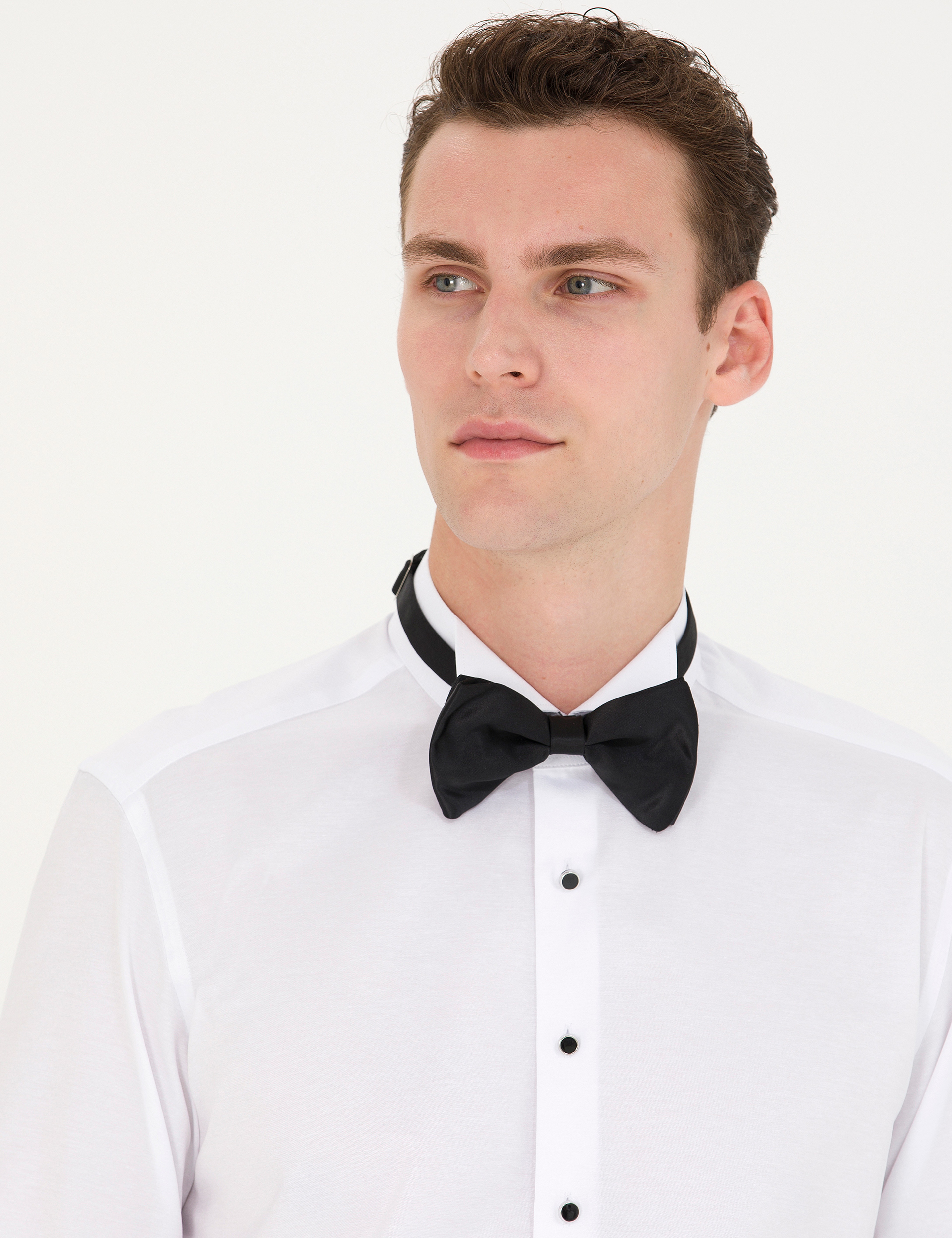 Beyaz Slim Fit Smokin Gömlek - Image 2