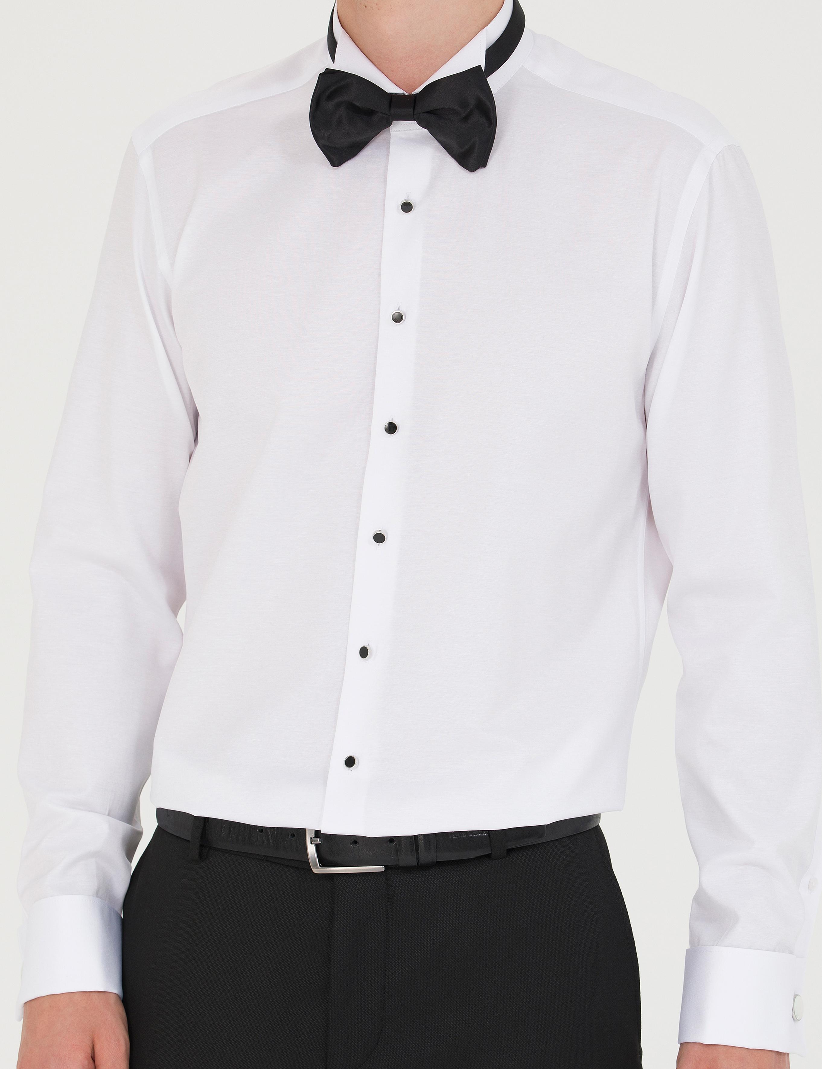 Beyaz Slim Fit Smokin Gömlek