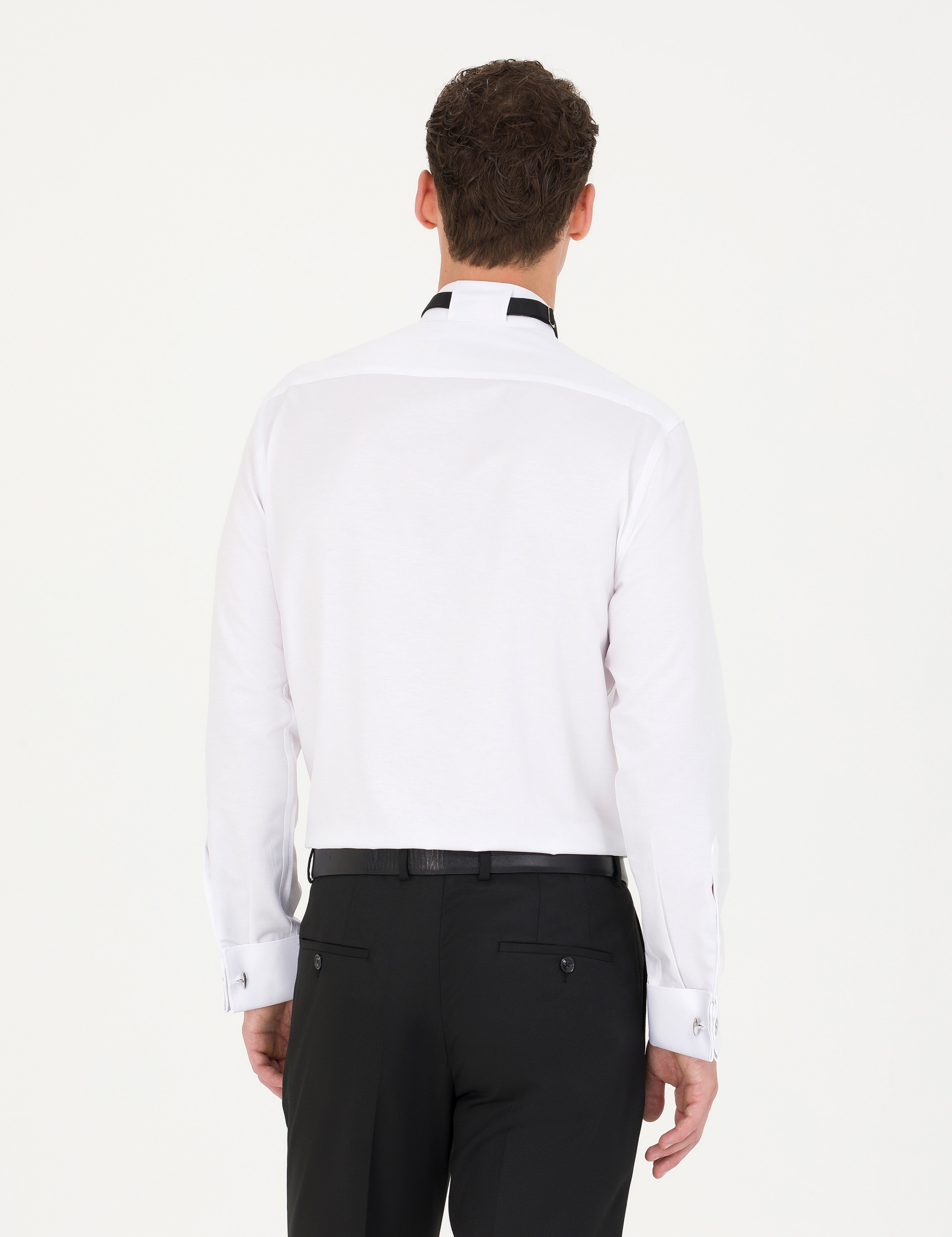 Beyaz Slim Fit Smokin Gömlek - Image 5