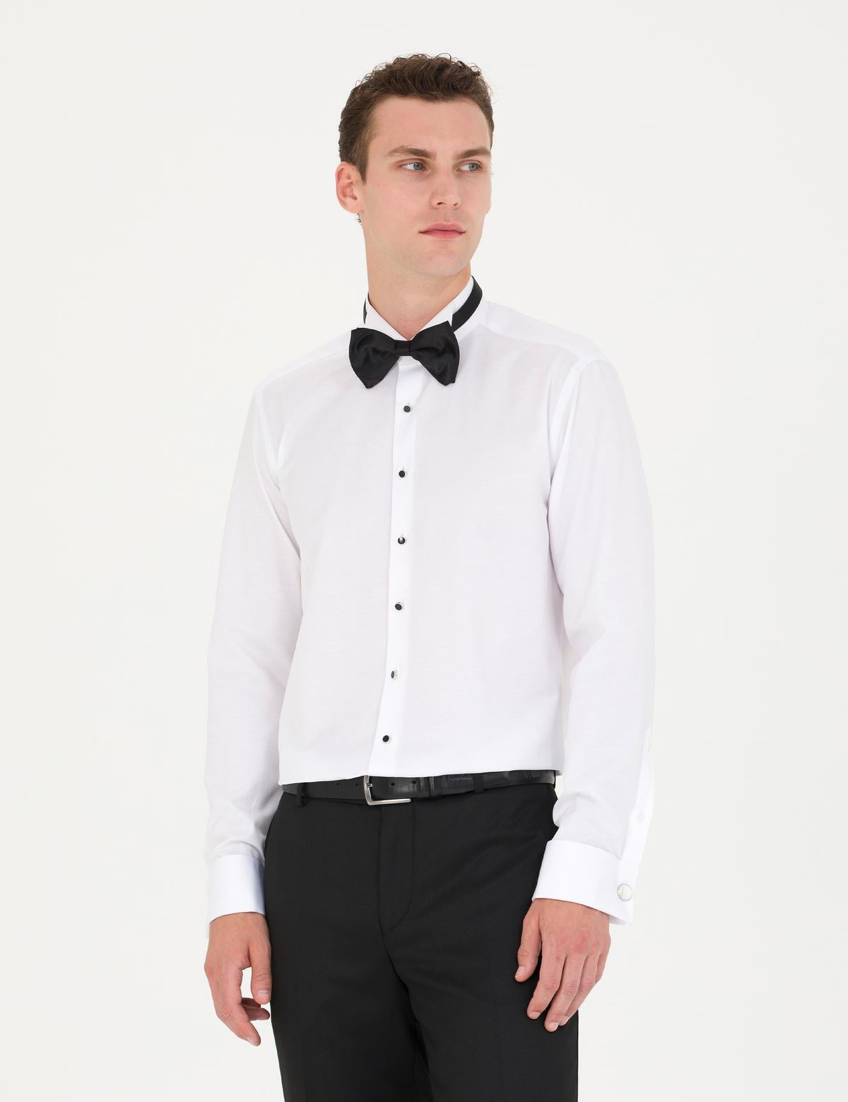 Beyaz Slim Fit Smokin Gömlek