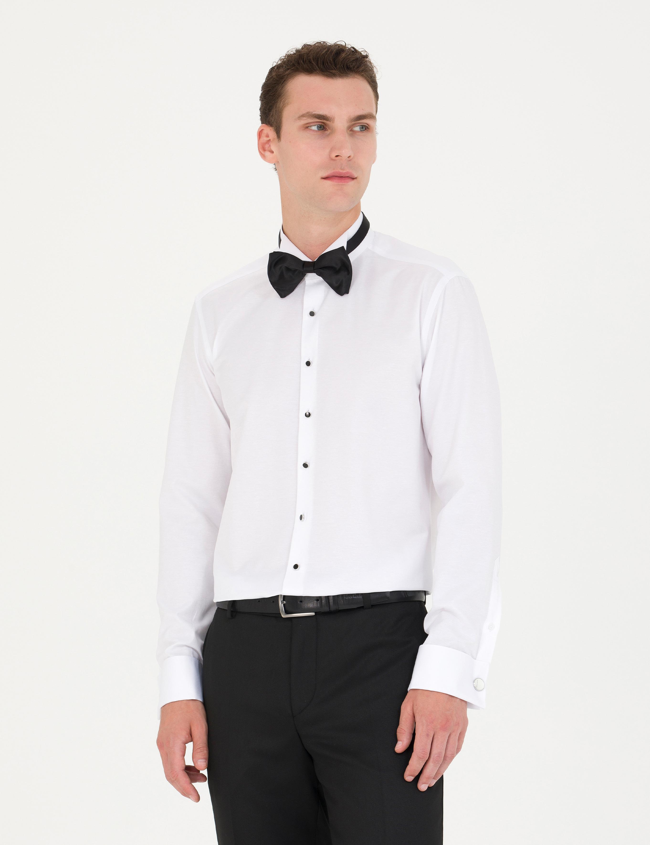 Beyaz Slim Fit Smokin Gömlek