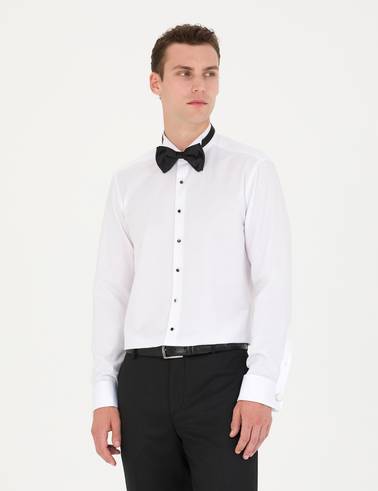 Beyaz Slim Fit Smokin Gömlek