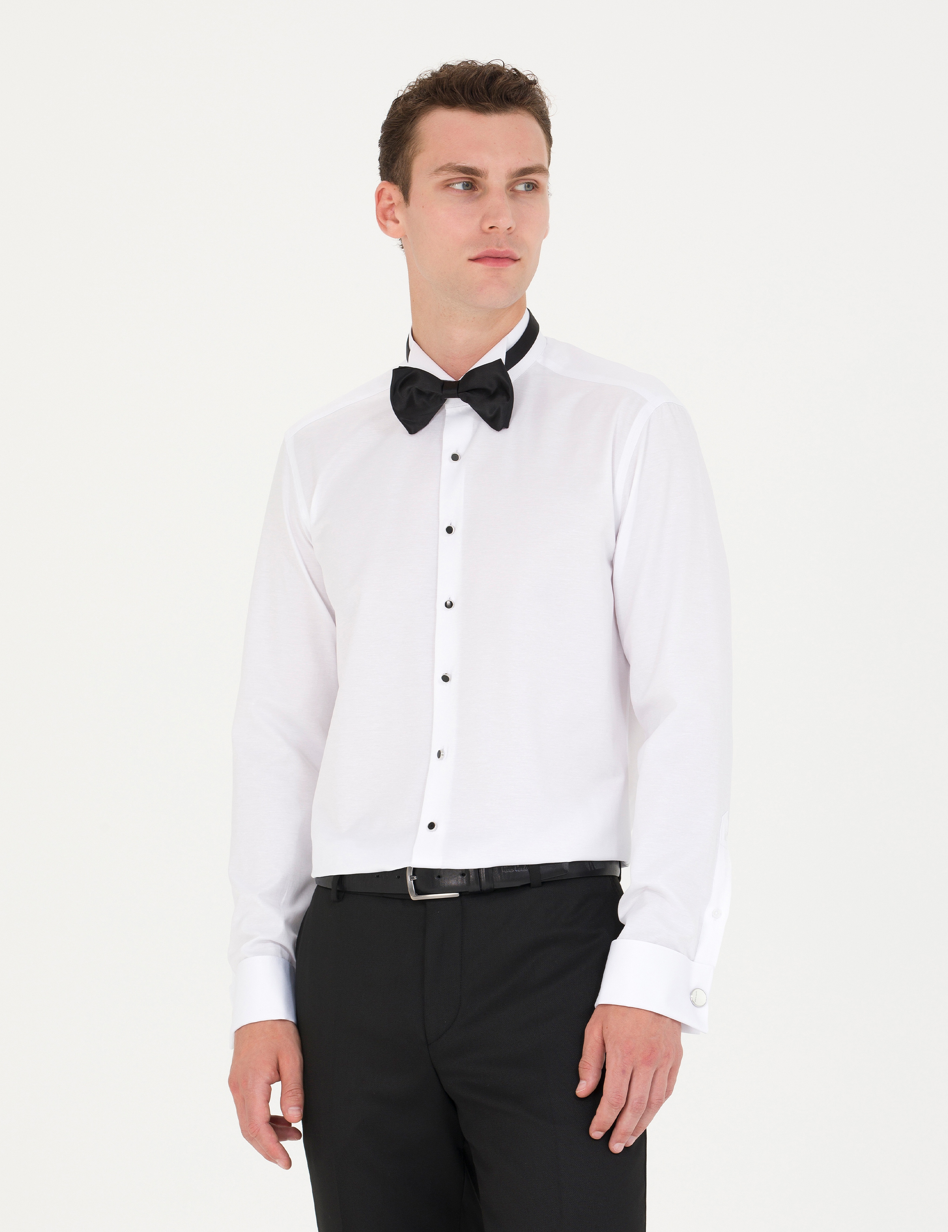 Beyaz Slim Fit Smokin Gömlek - Image 1