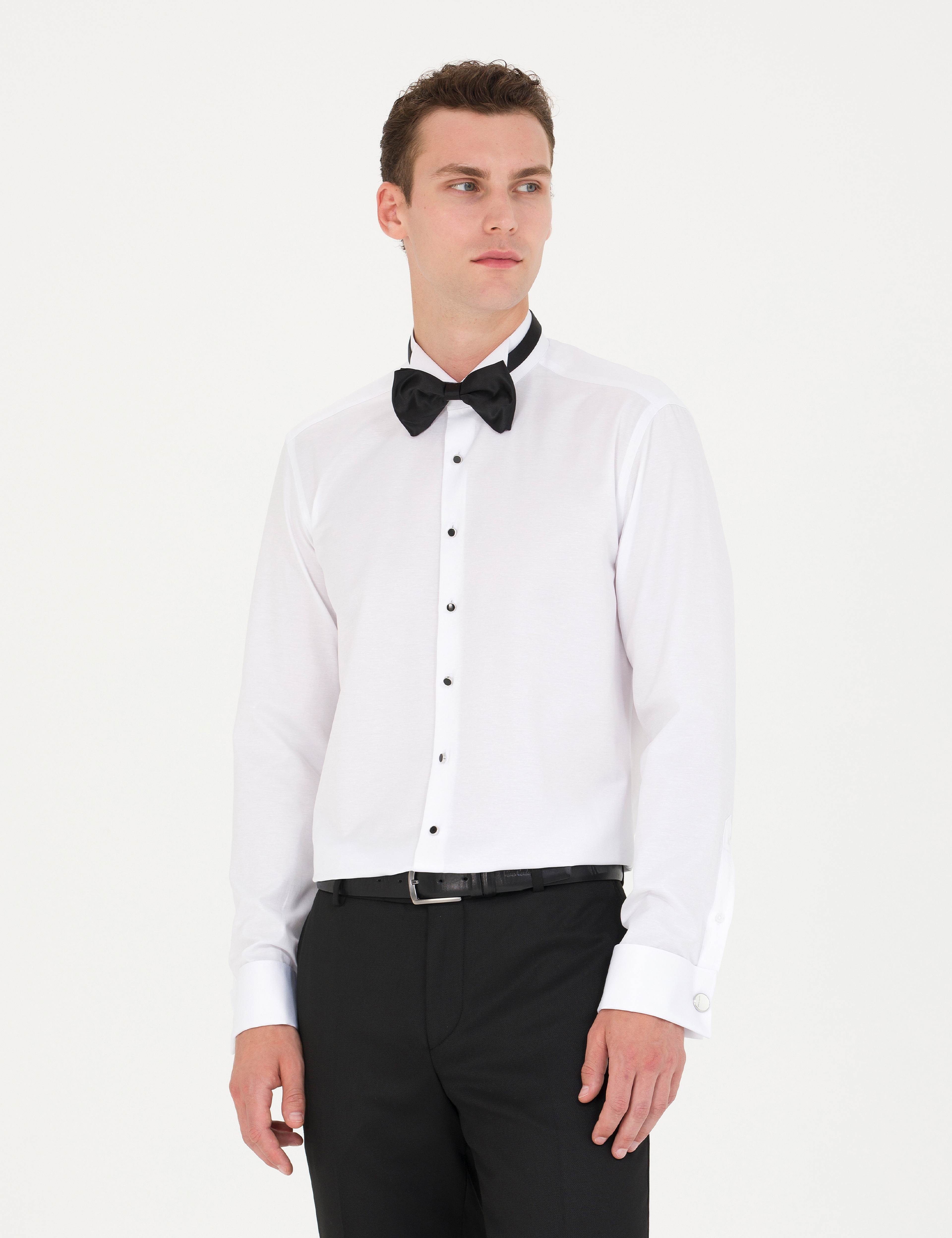 Beyaz Slim Fit Smokin Gömlek