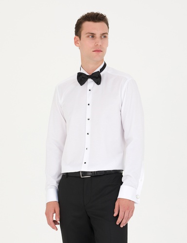 Beyaz Slim Fit Smokin Gömlek