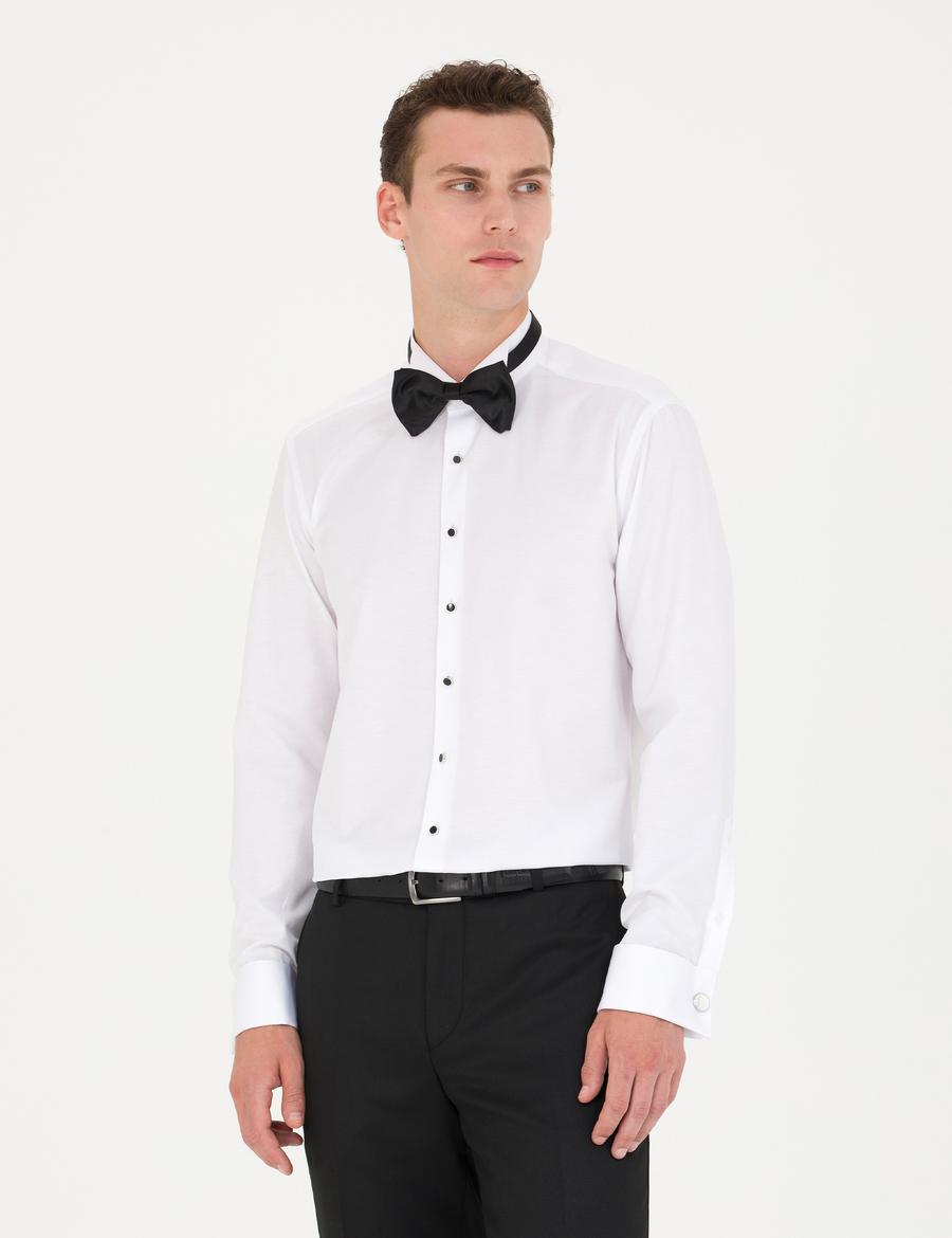 Beyaz Slim Fit Smokin Gömlek