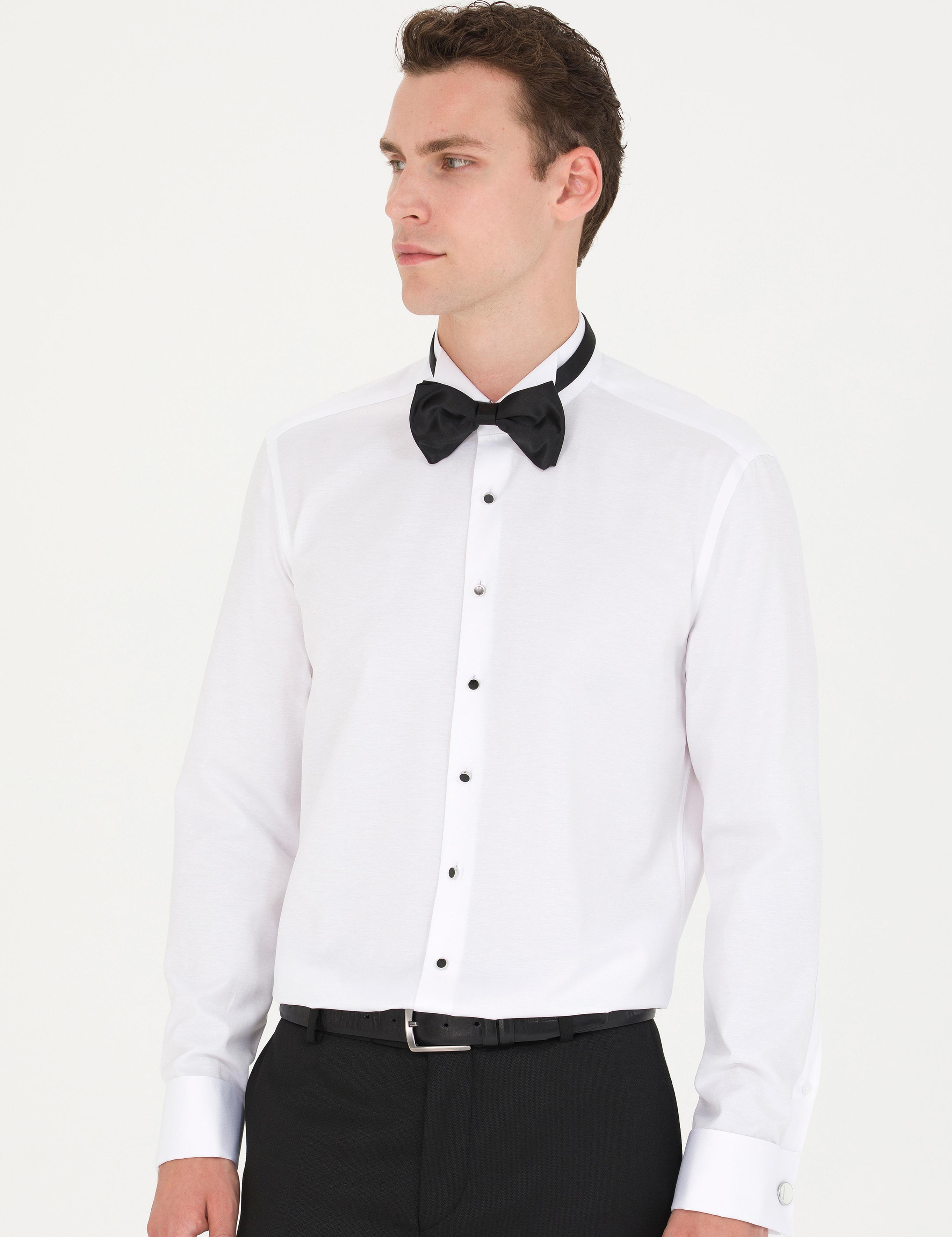 Beyaz Slim Fit Smokin Gömlek