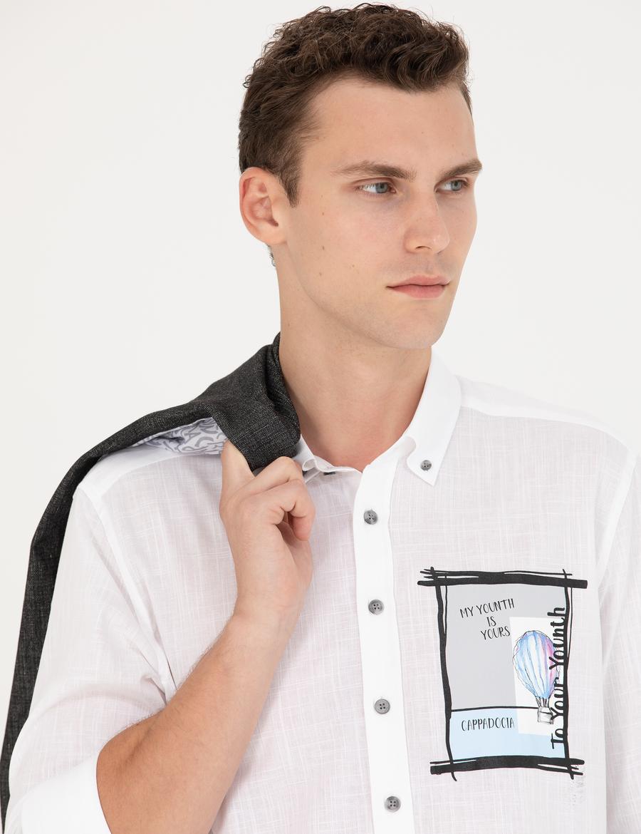 Beyaz Regular Fit Uzun Kollu Gömlek