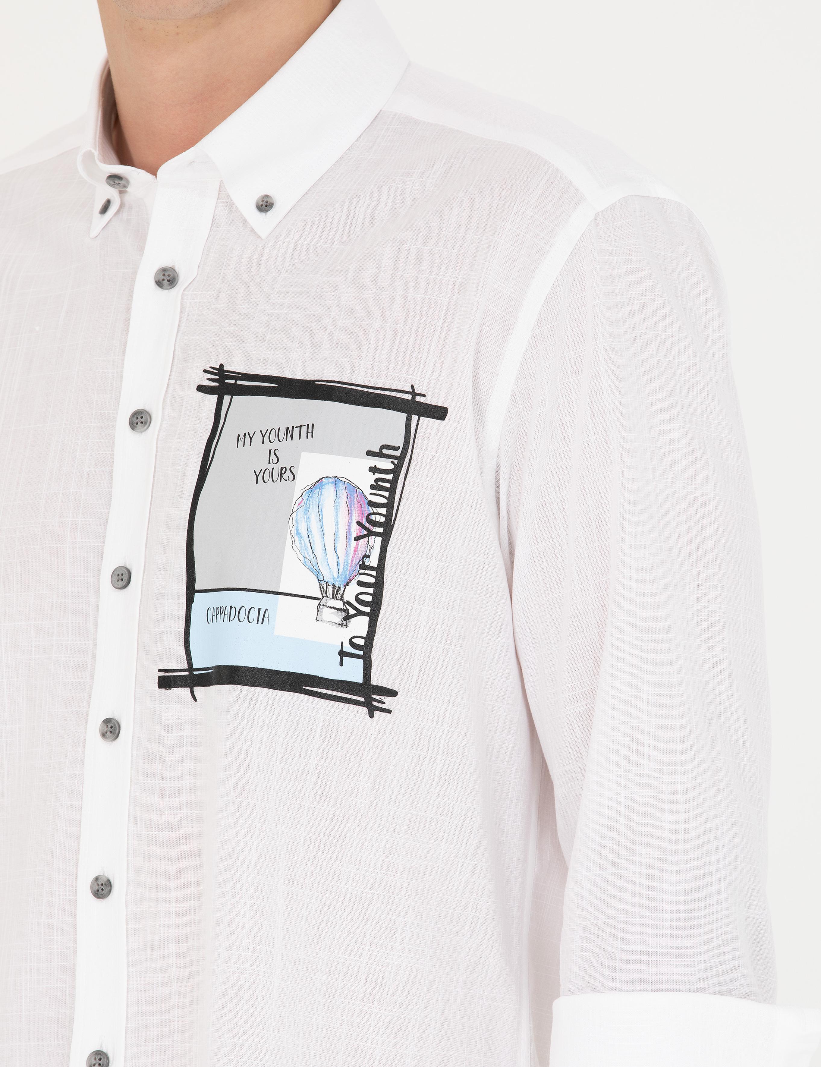 Beyaz Regular Fit Uzun Kollu Gömlek