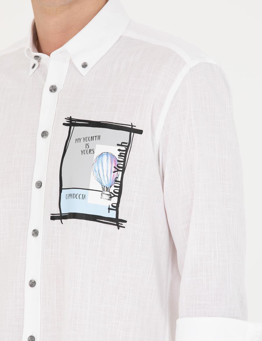 Beyaz Regular Fit Uzun Kollu Gömlek