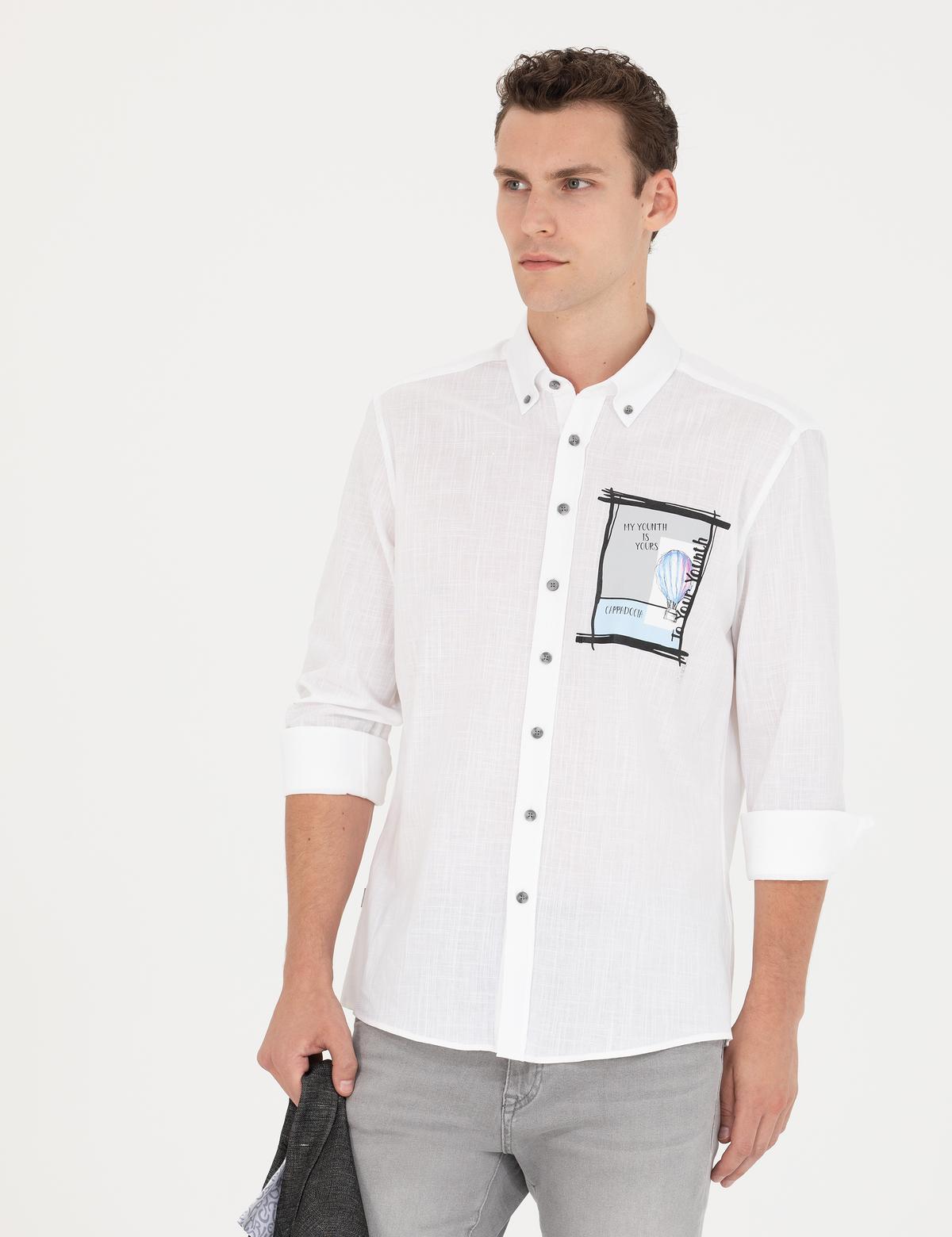 Beyaz Regular Fit Uzun Kollu Gömlek - 50265588001