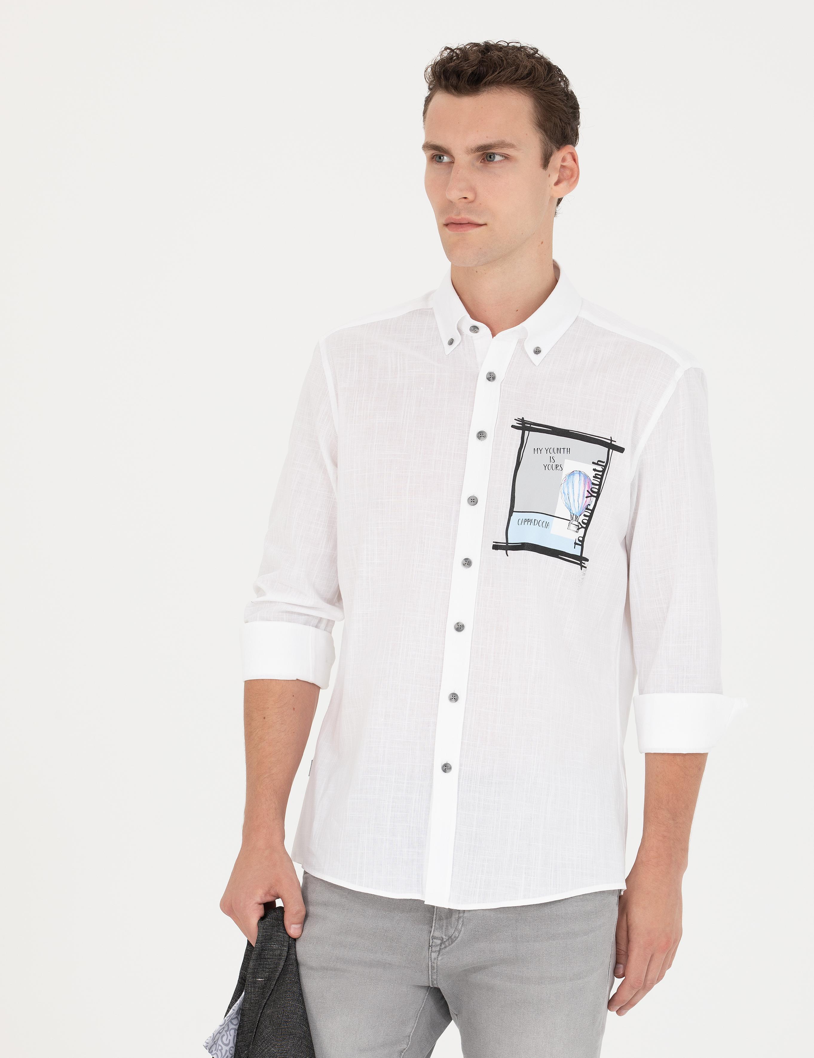 Beyaz Regular Fit Uzun Kollu Gömlek