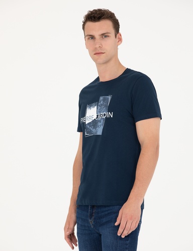 Lacivert Slim Fit Bisiklet Yaka Tişört
