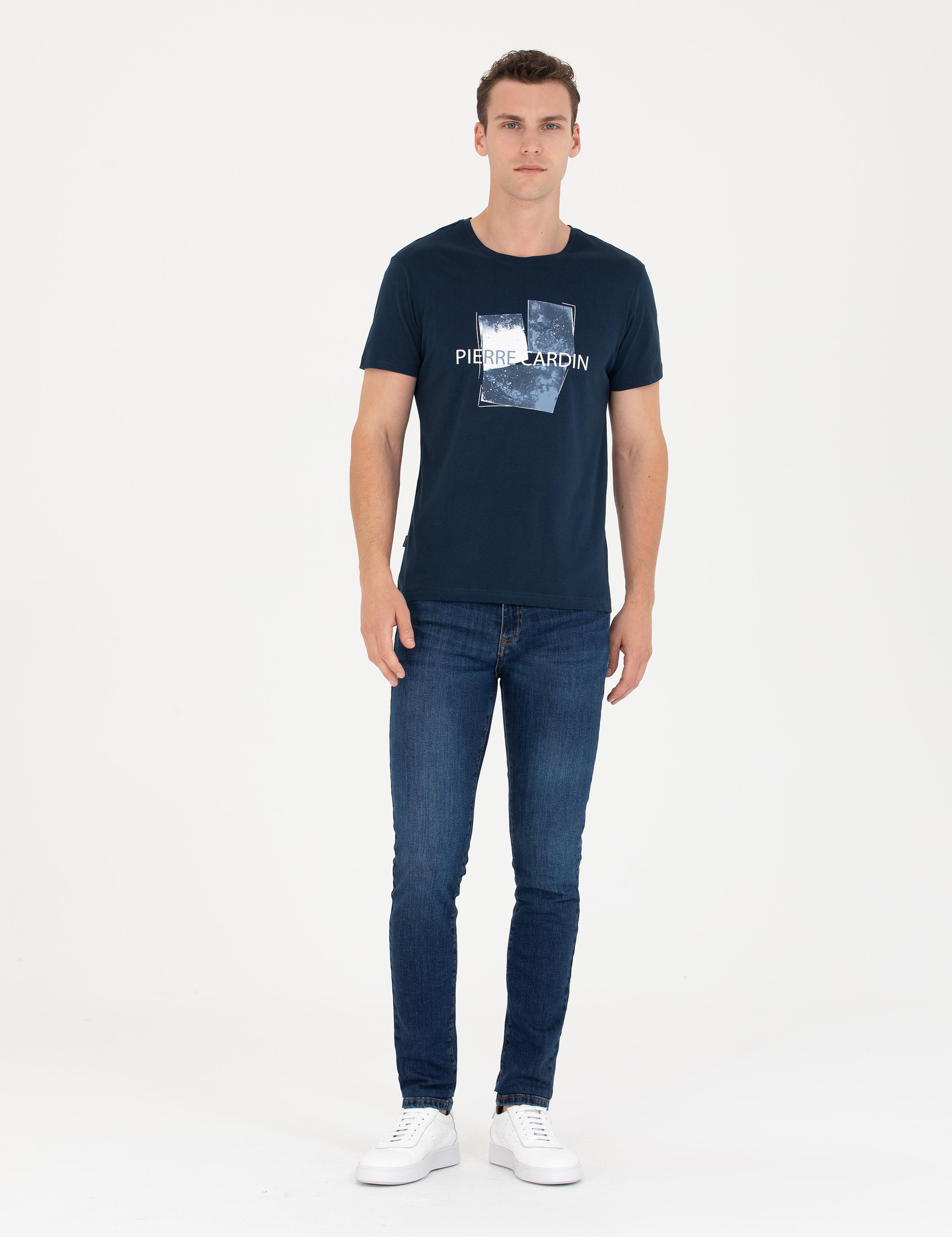 Lacivert Slim Fit Bisiklet Yaka Tişört