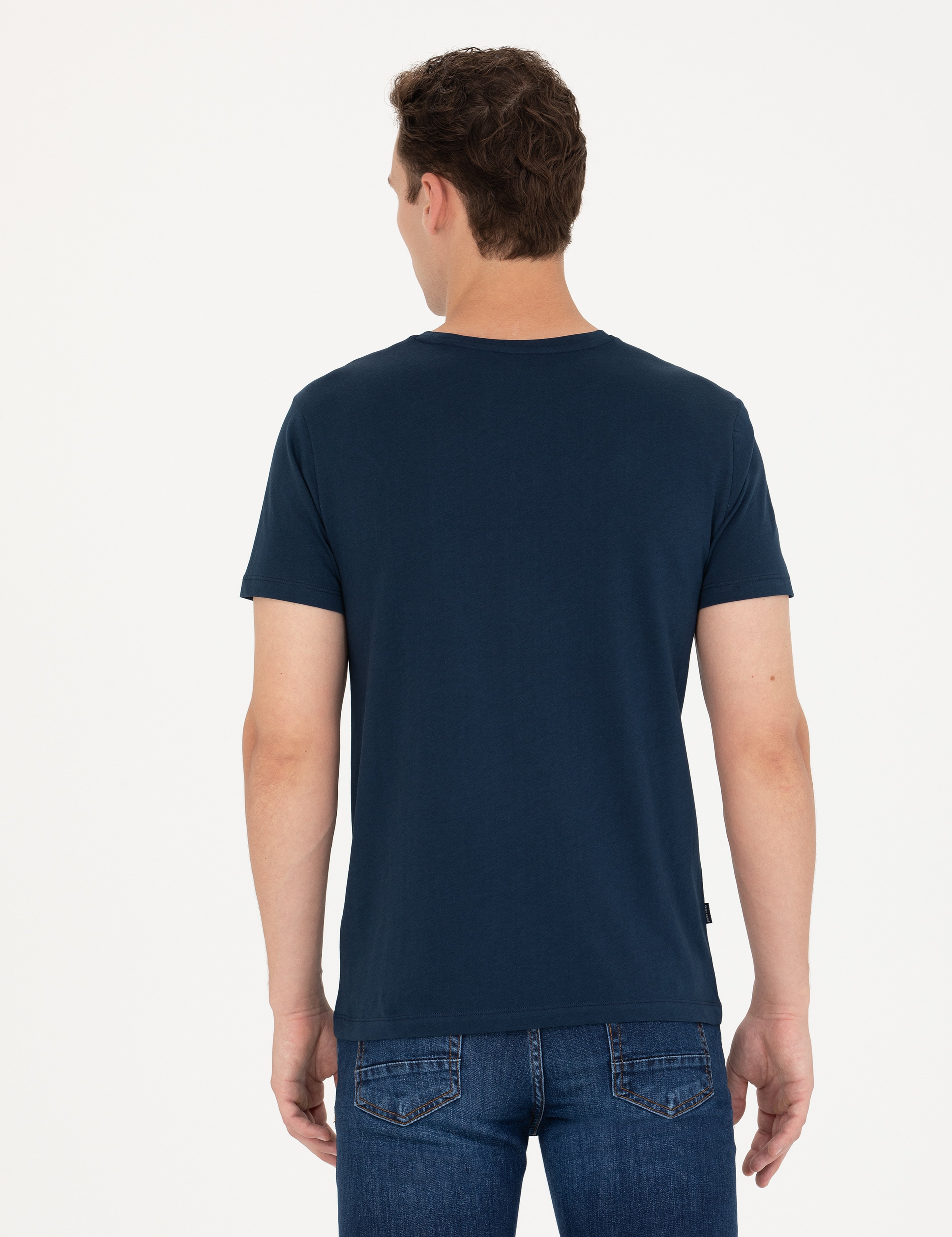 Lacivert Slim Fit Bisiklet Yaka Tişört - Image 5