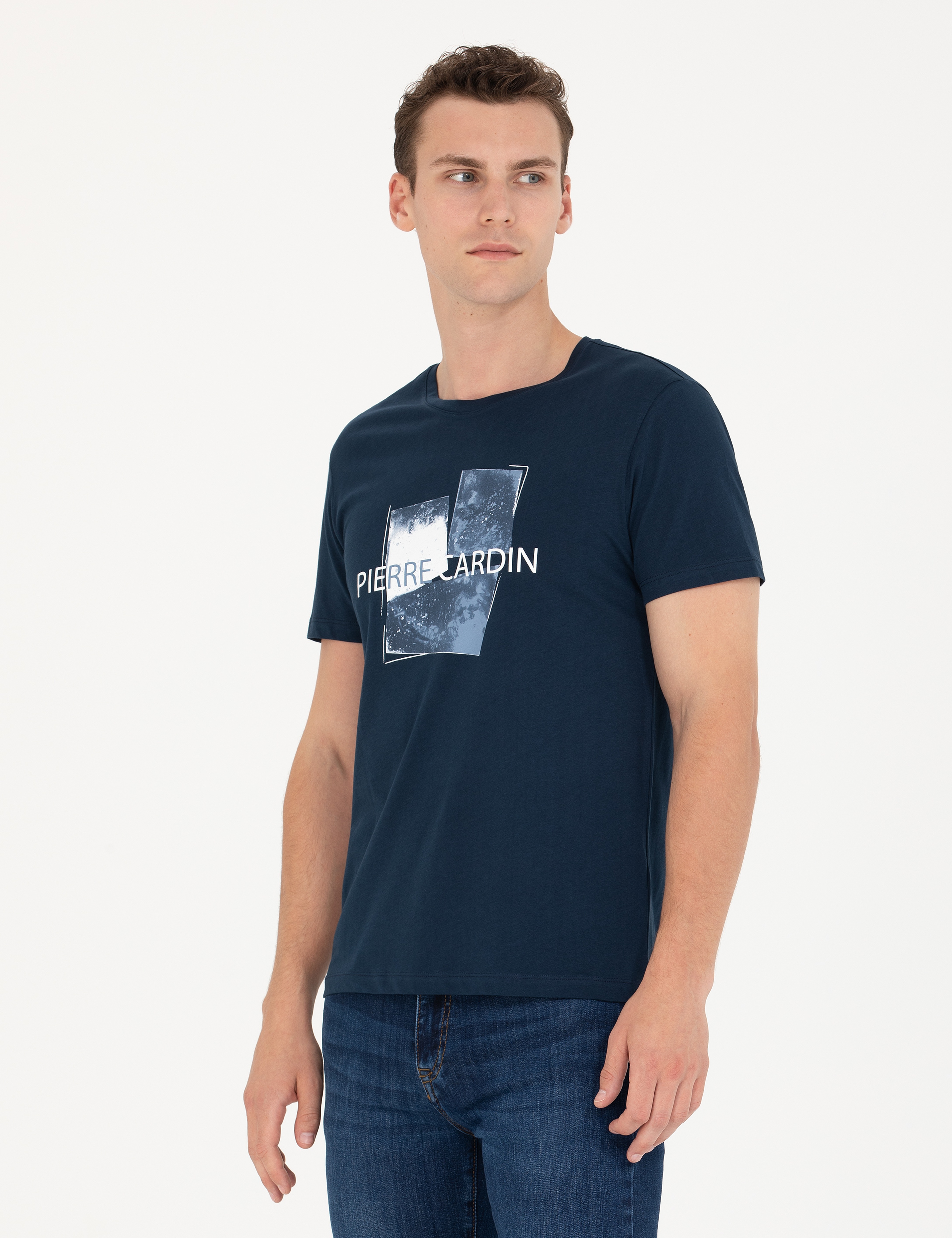 Lacivert Slim Fit Bisiklet Yaka Tişört - Image 3
