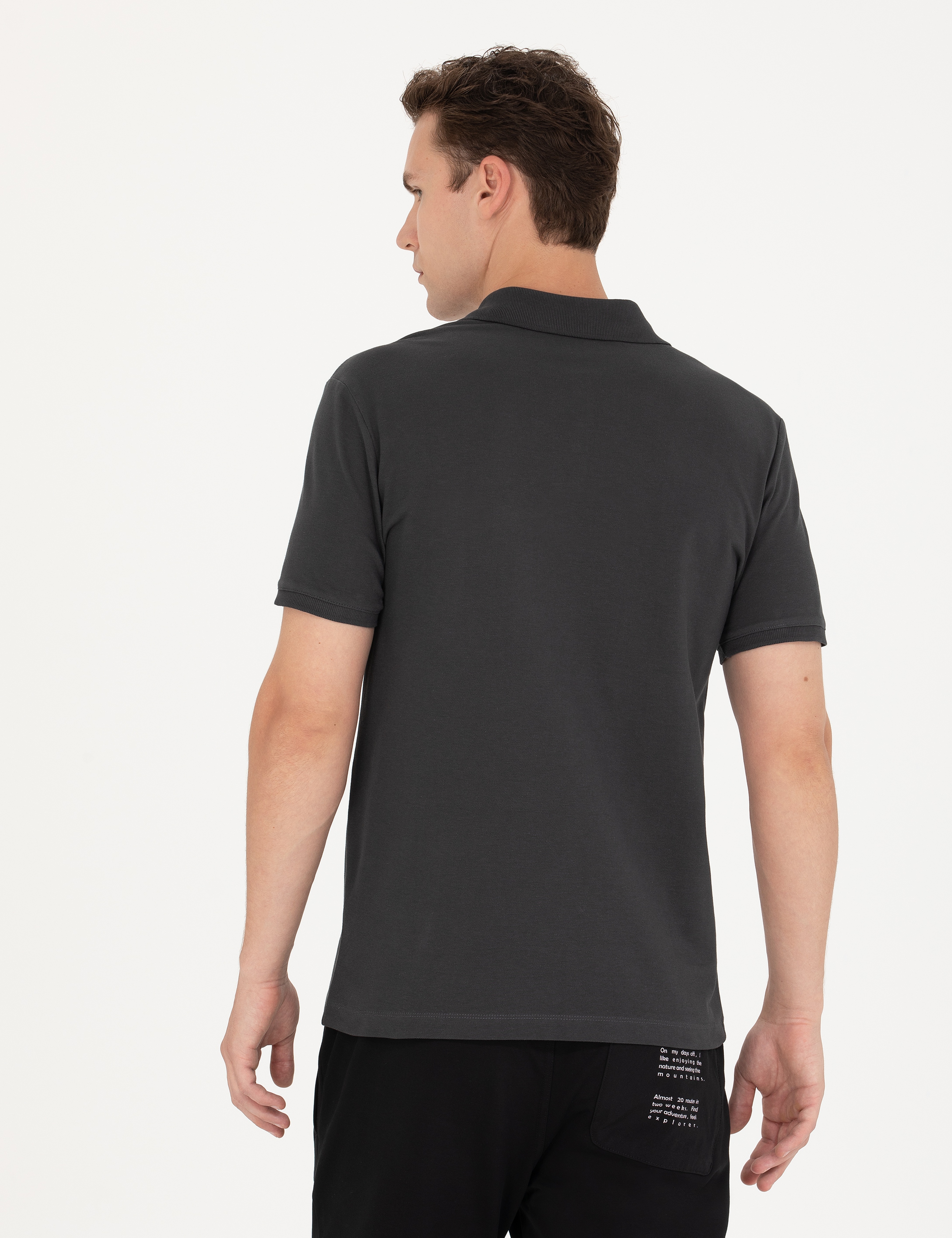 Antrasit Slim Fit Polo Yaka Tişört - Image 5