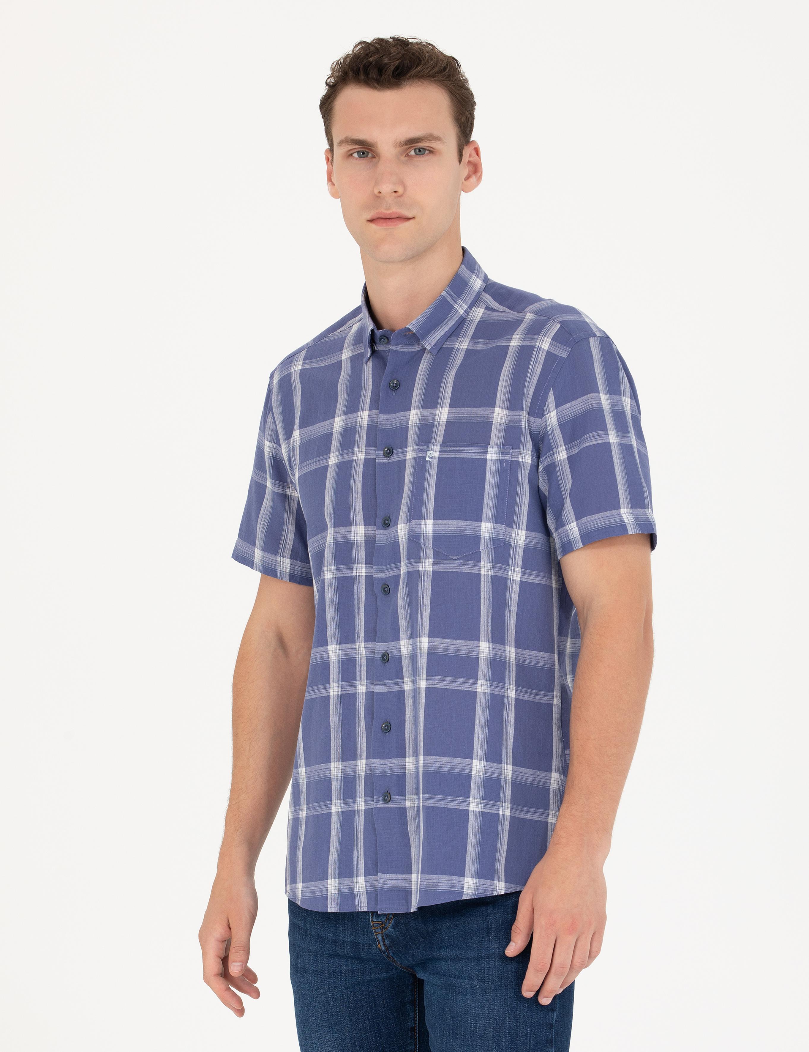 Lacivert Regular Fit Kısa Kollu Gömlek