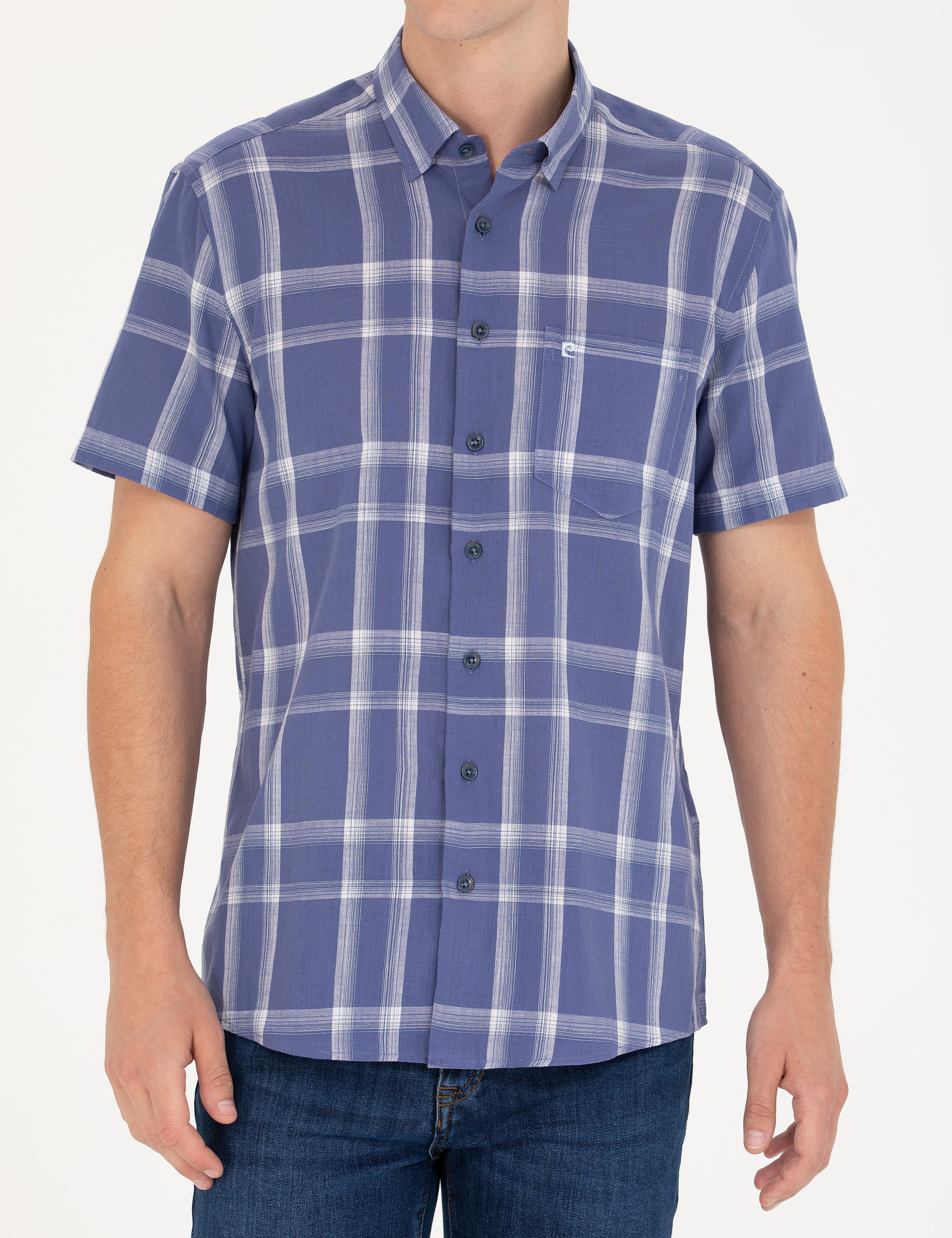 Lacivert Regular Fit Kısa Kollu Gömlek - Image 6