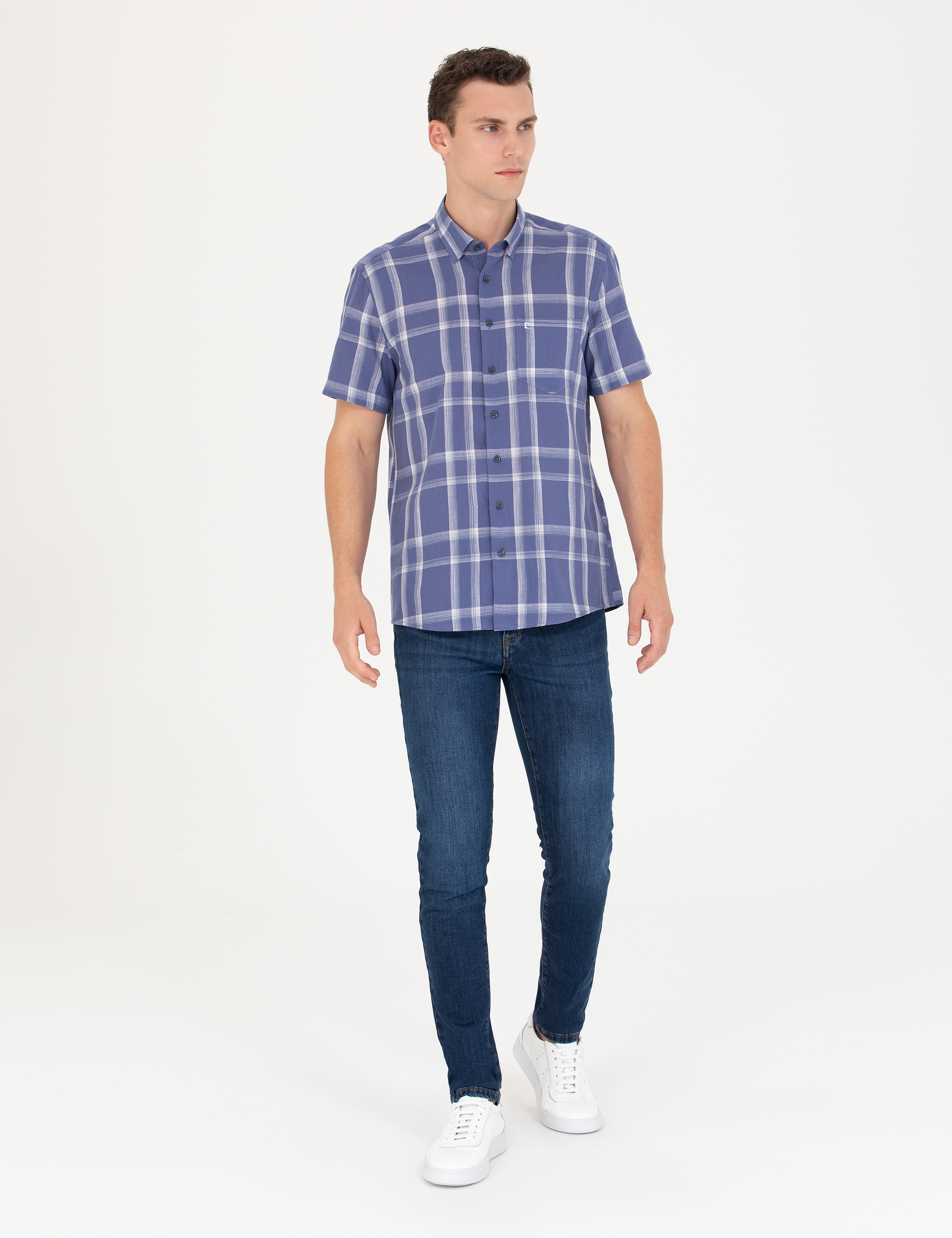 Lacivert Regular Fit Kısa Kollu Gömlek - Image 4