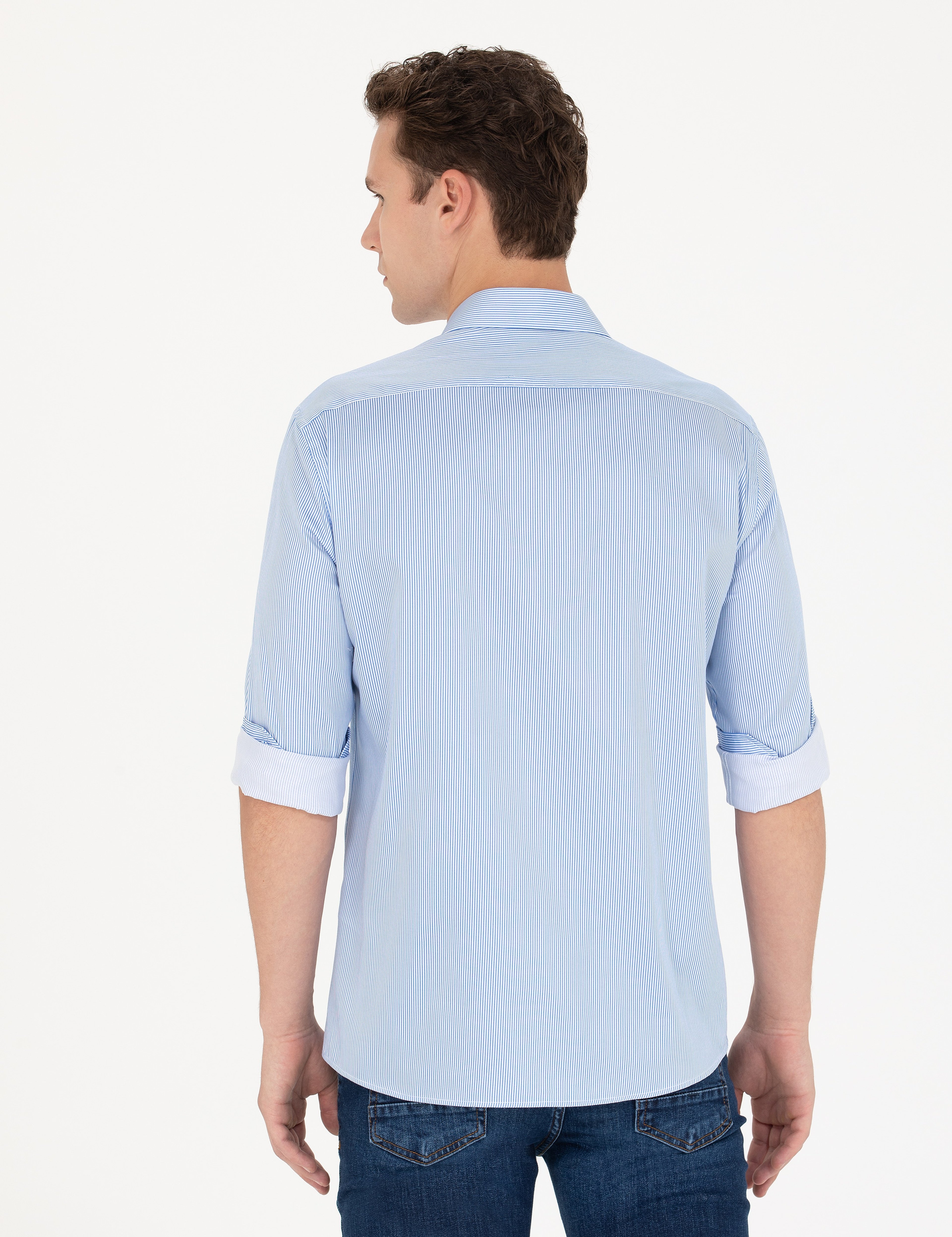 Mavi Slim Fit Uzun Kollu Gömlek - Image 5