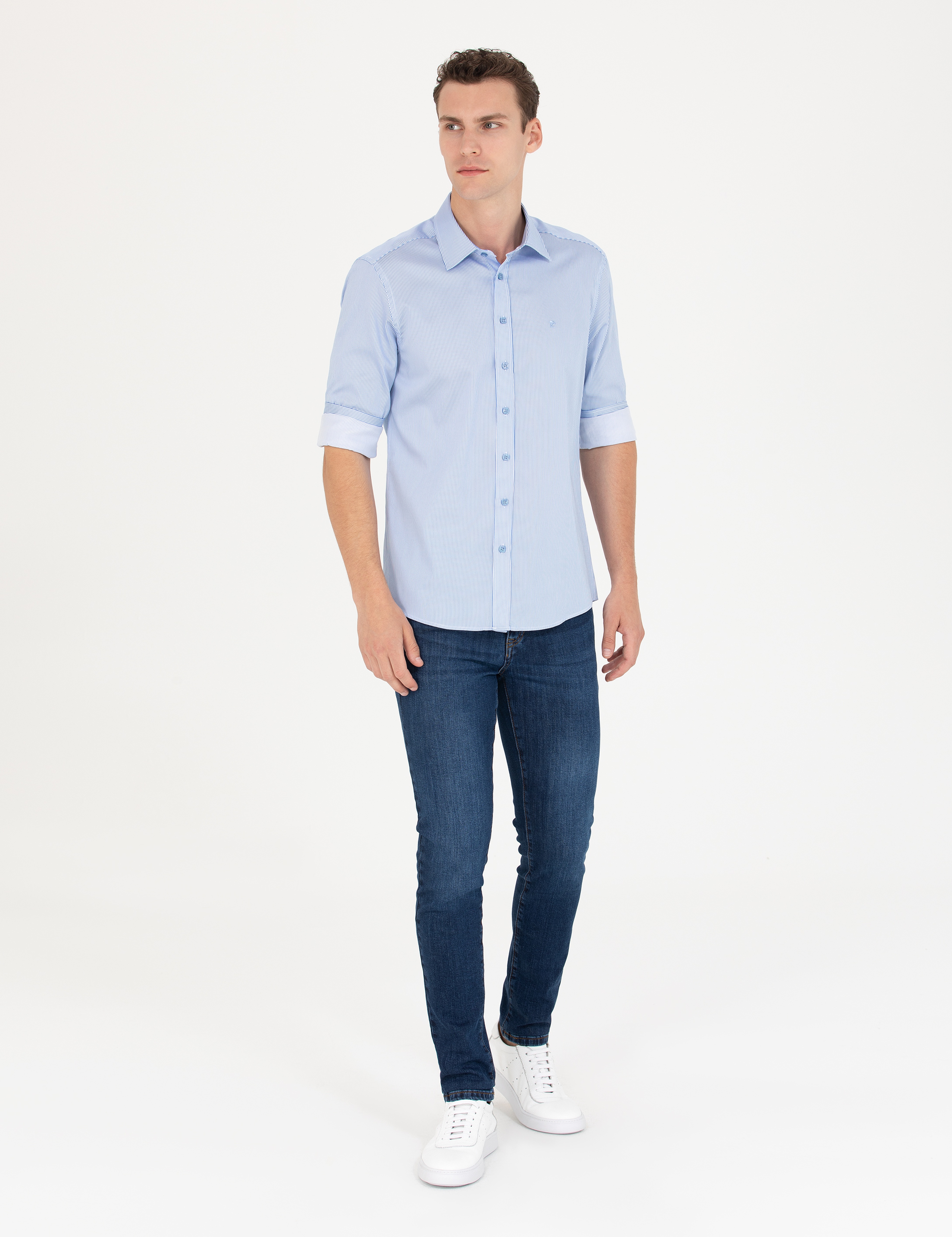 Mavi Slim Fit Uzun Kollu Gömlek - Image 4