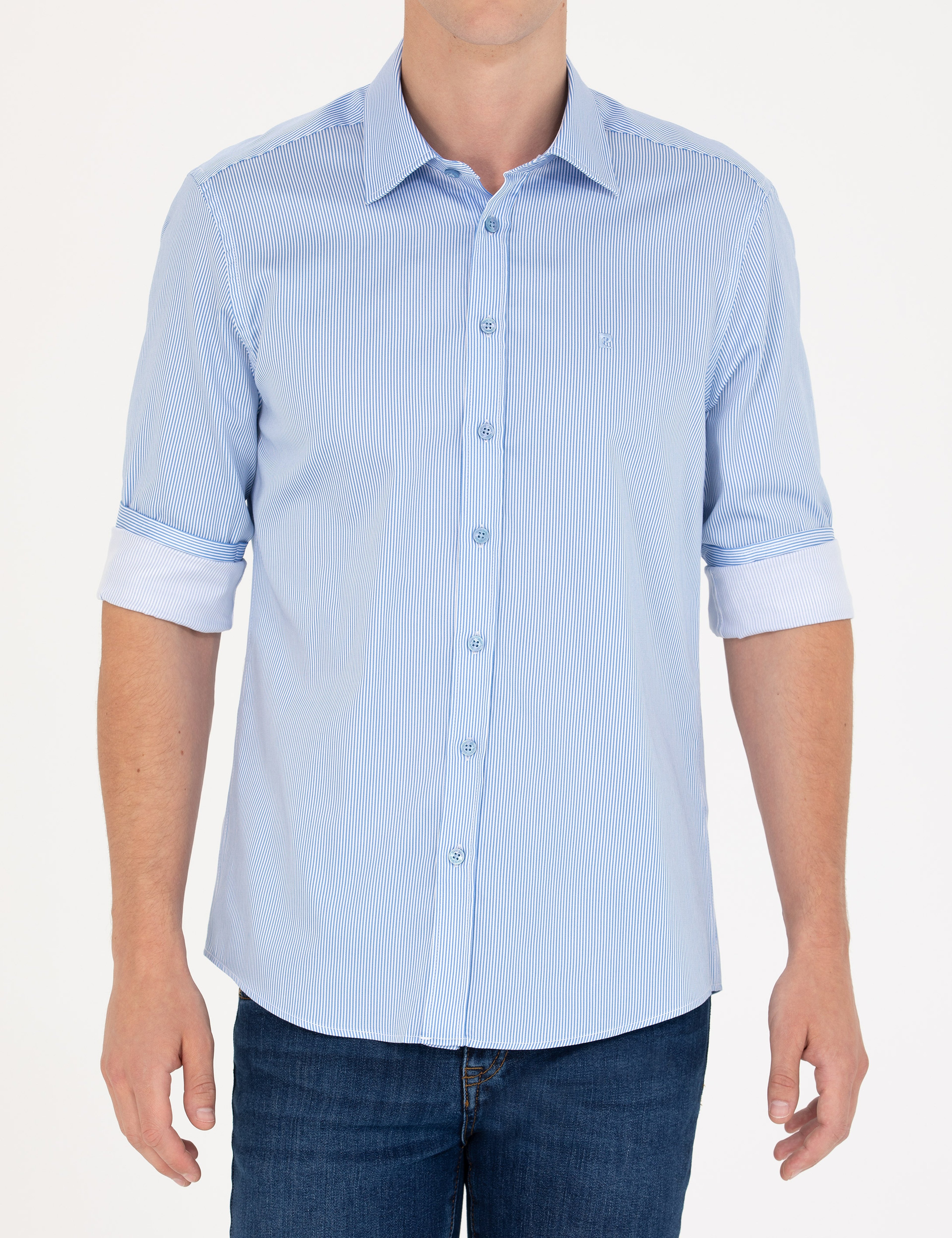 Mavi Slim Fit Uzun Kollu Gömlek - Image 6