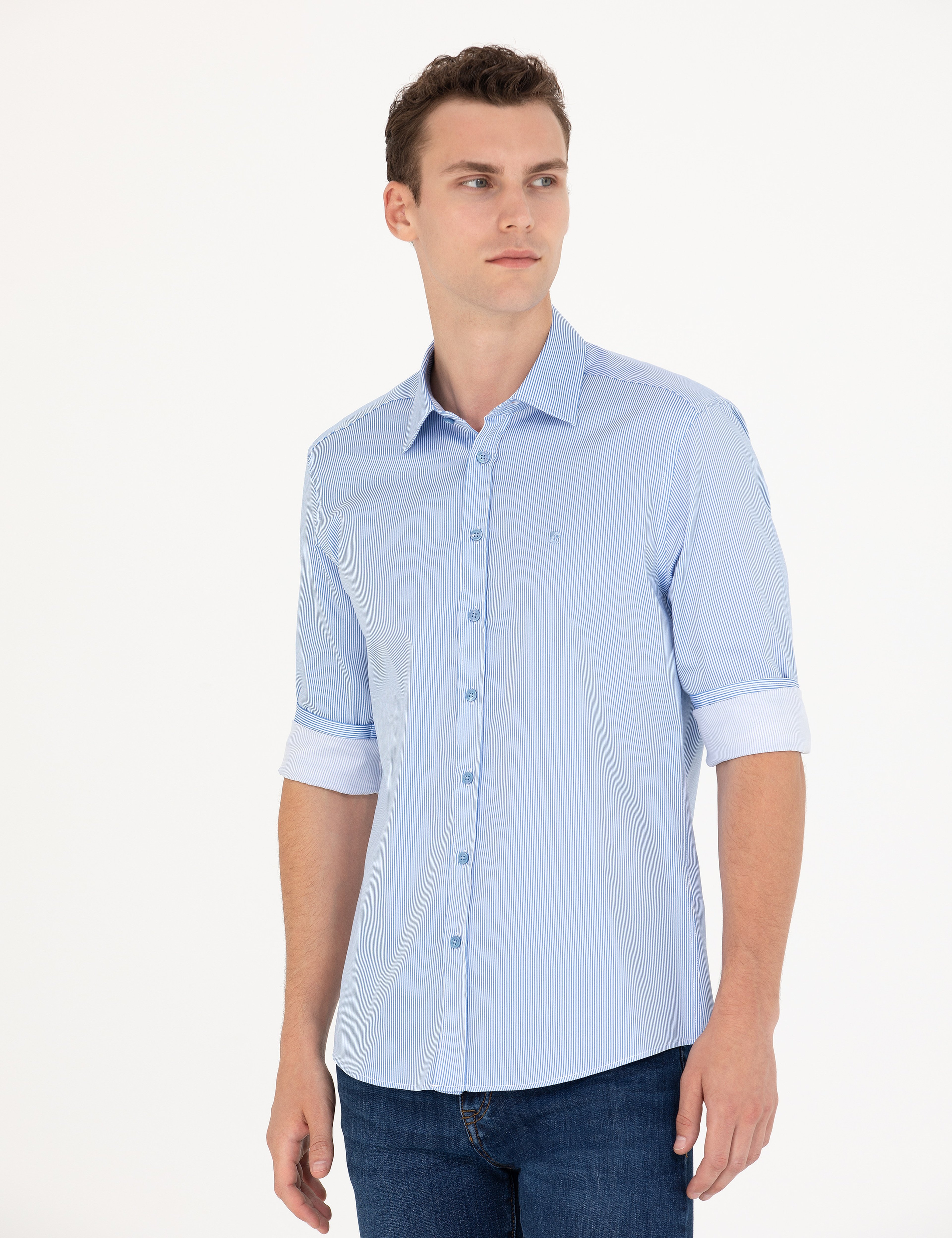 Mavi Slim Fit Uzun Kollu Gömlek