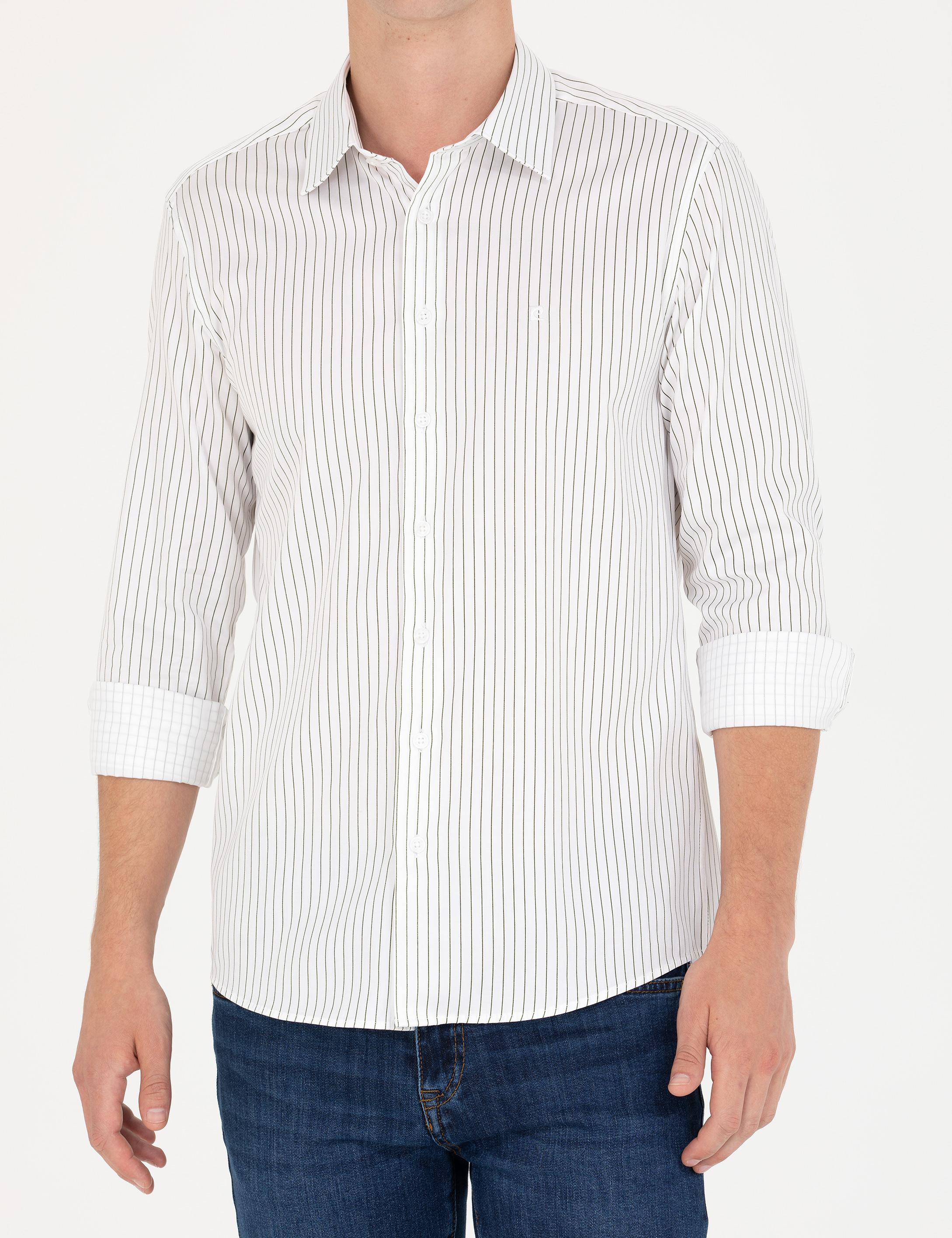 Haki Slim Fit Uzun Kollu Gömlek - Image 6