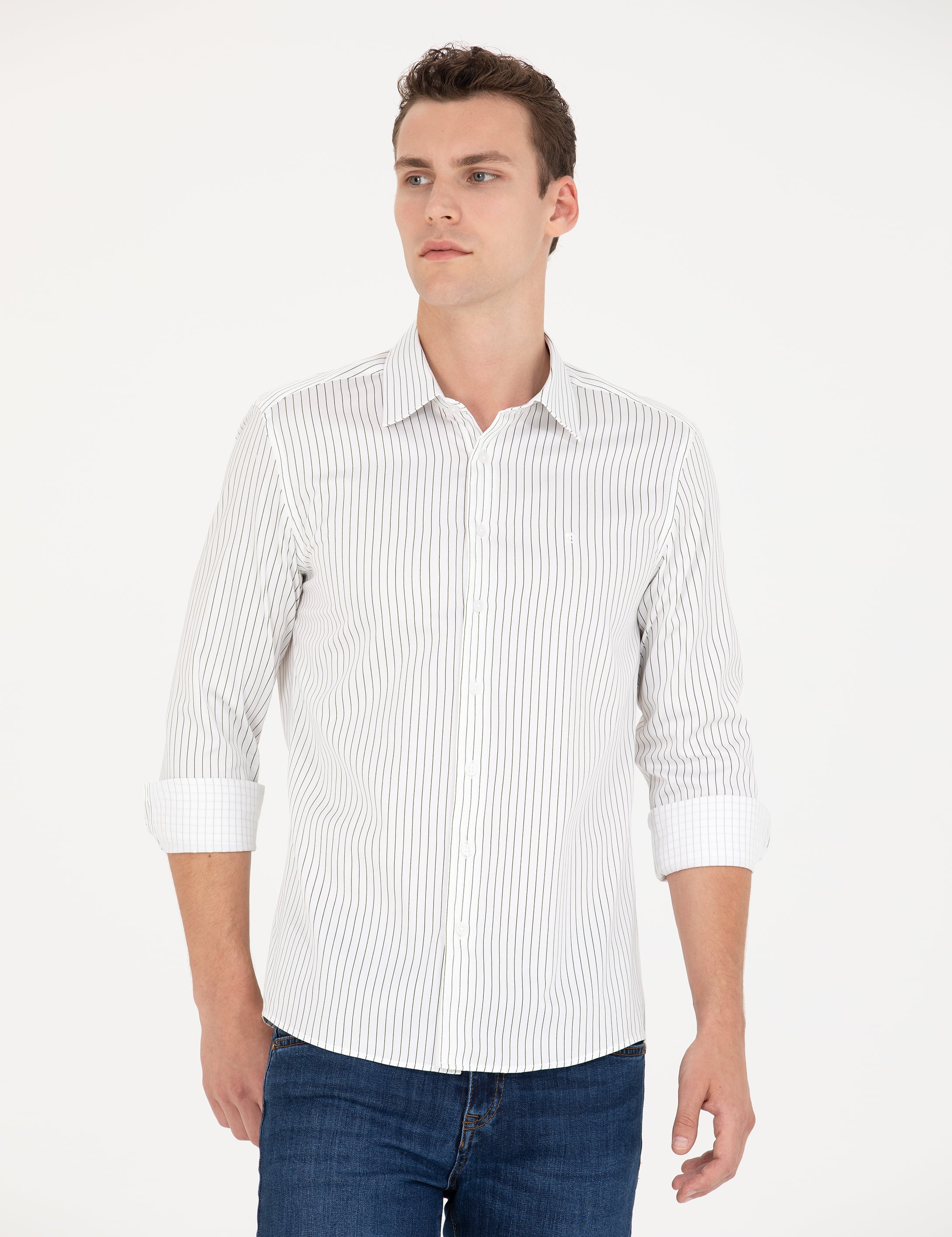 Haki Slim Fit Uzun Kollu Gömlek