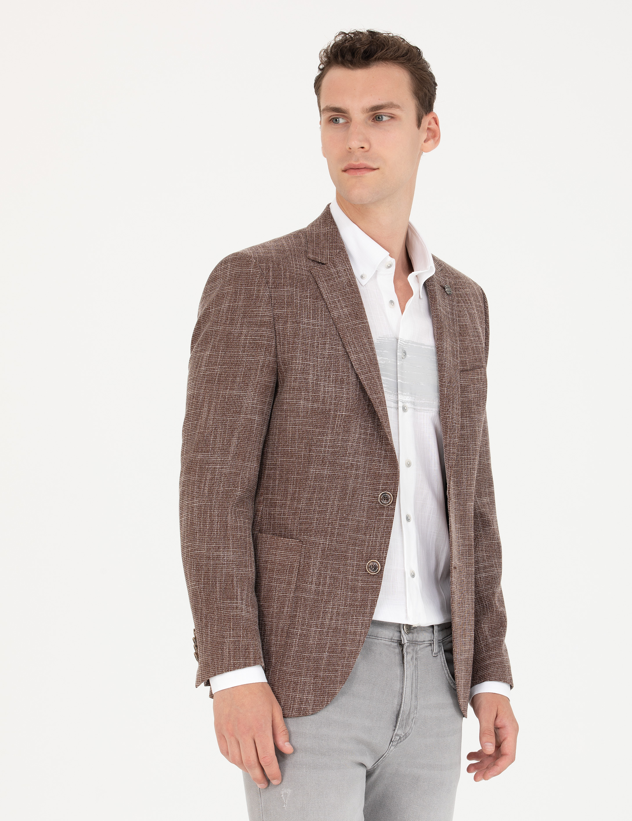 Kahverengi Ekstra Slim Fit Blazer Ceket - Image 3