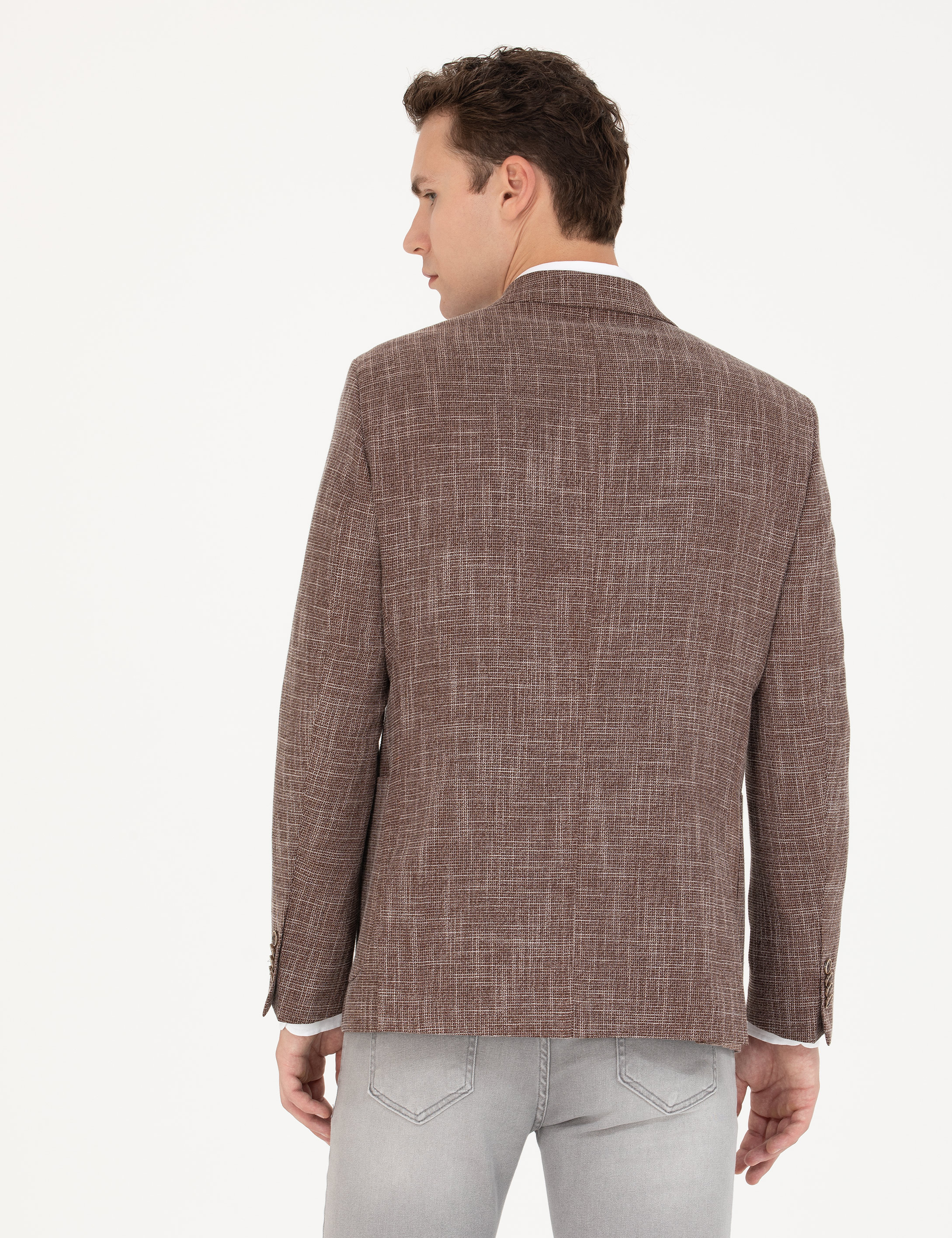 Kahverengi Ekstra Slim Fit Blazer Ceket - Image 5