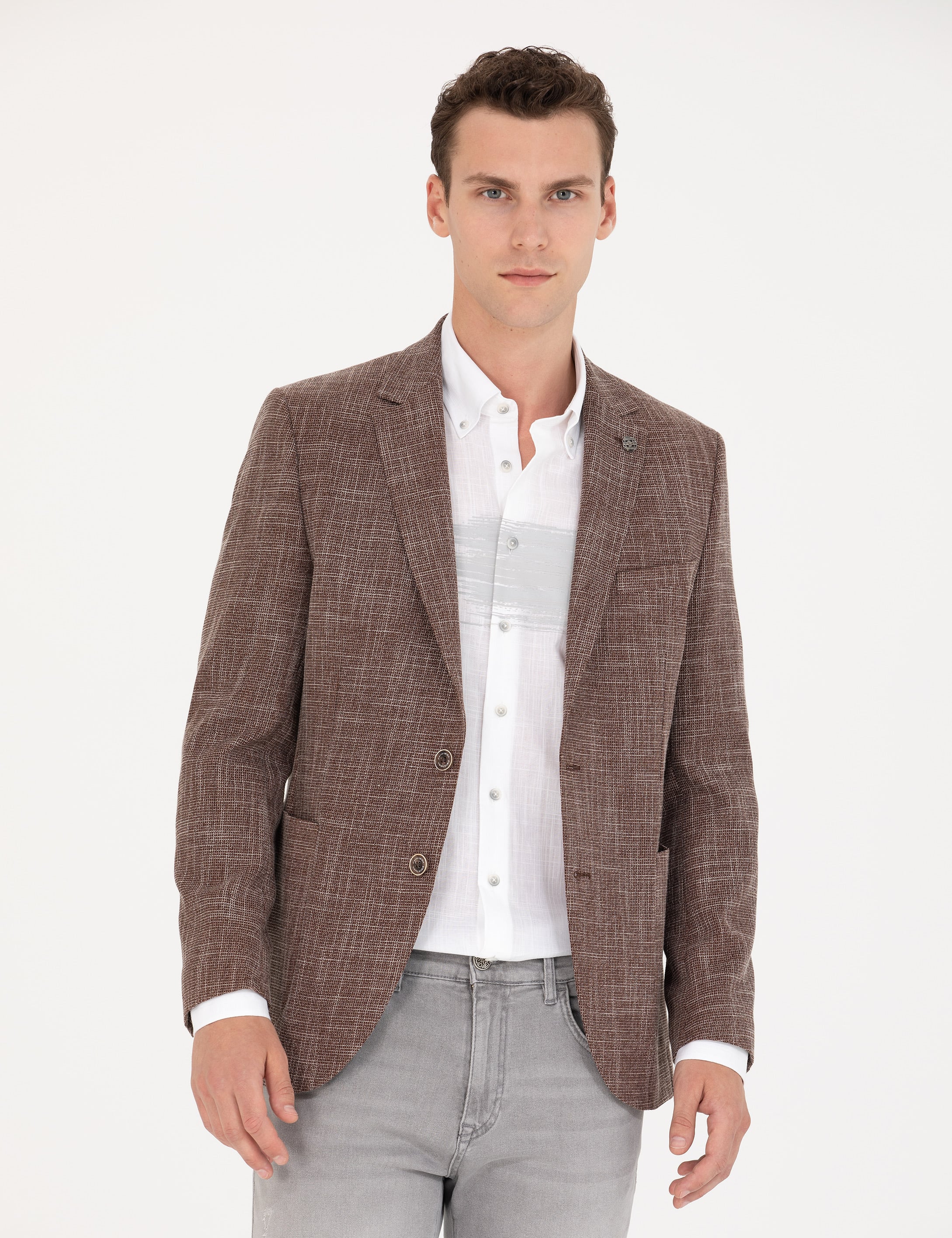 Kahverengi Ekstra Slim Fit Blazer Ceket - Image 1