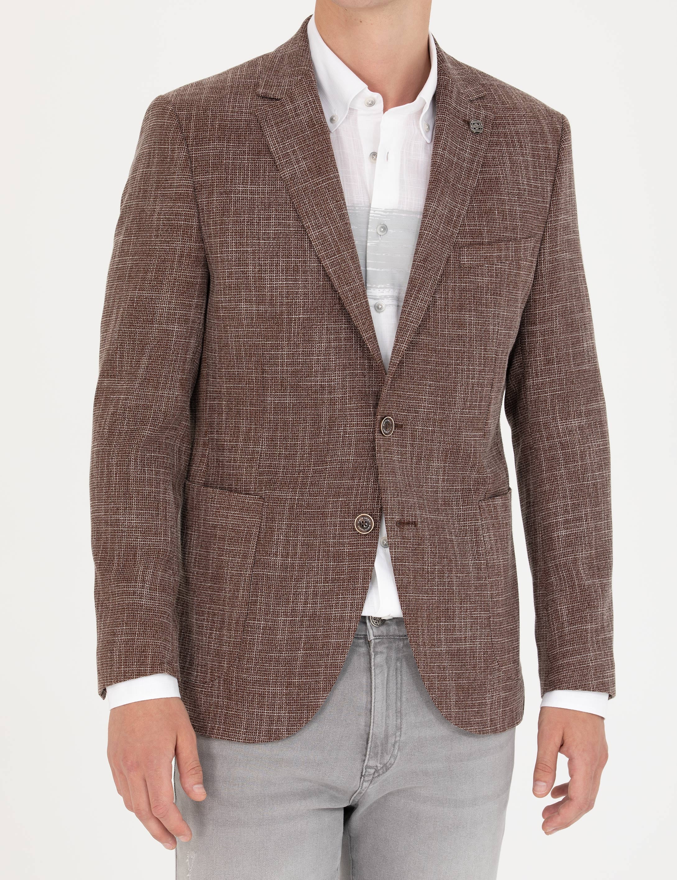 Kahverengi Ekstra Slim Fit Blazer Ceket - Image 6