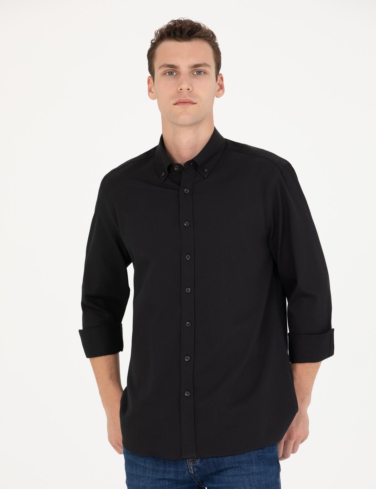 Siyah Regular Fit Uzun Kollu Gömlek