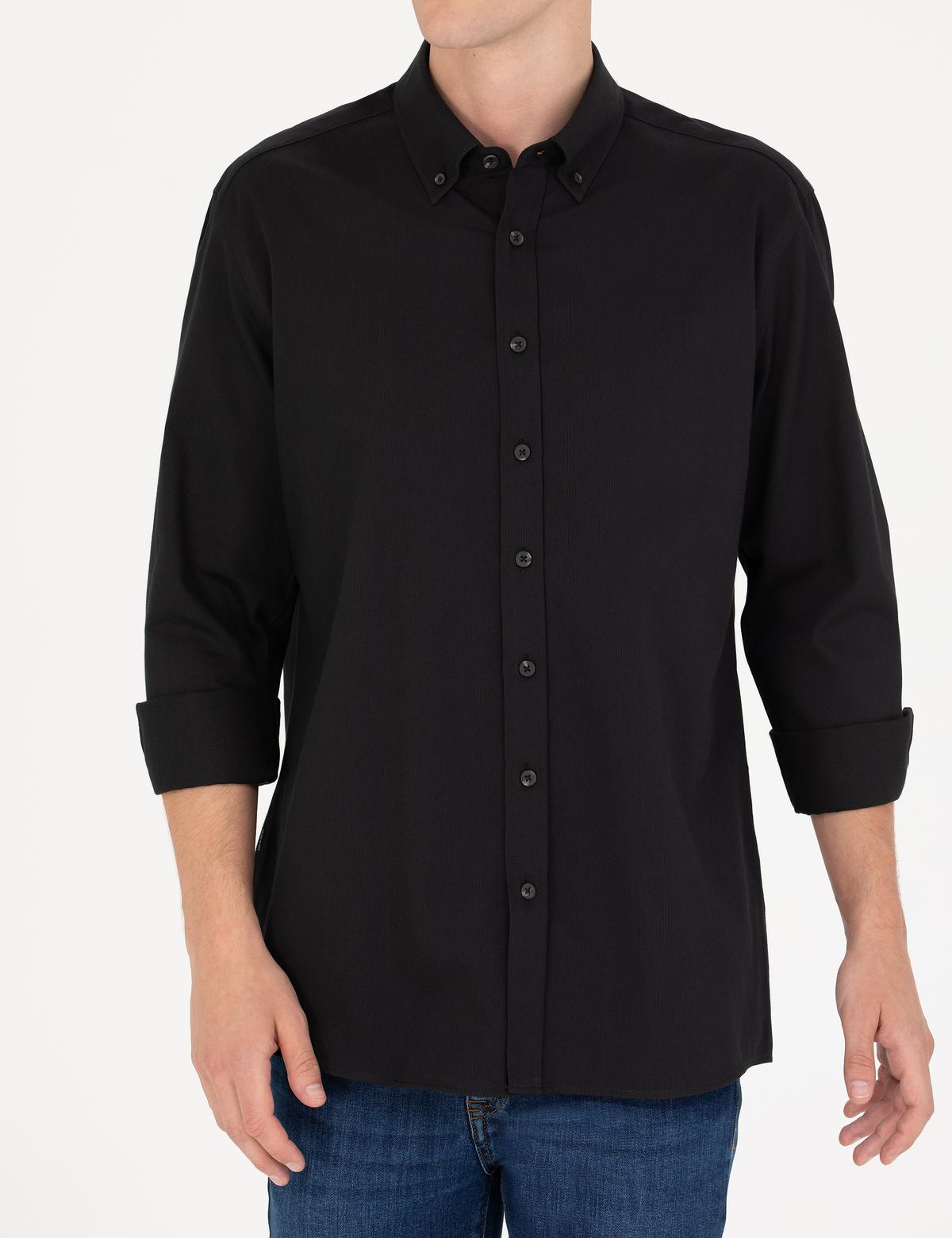 Siyah Regular Fit Uzun Kollu Gömlek - 50276553007