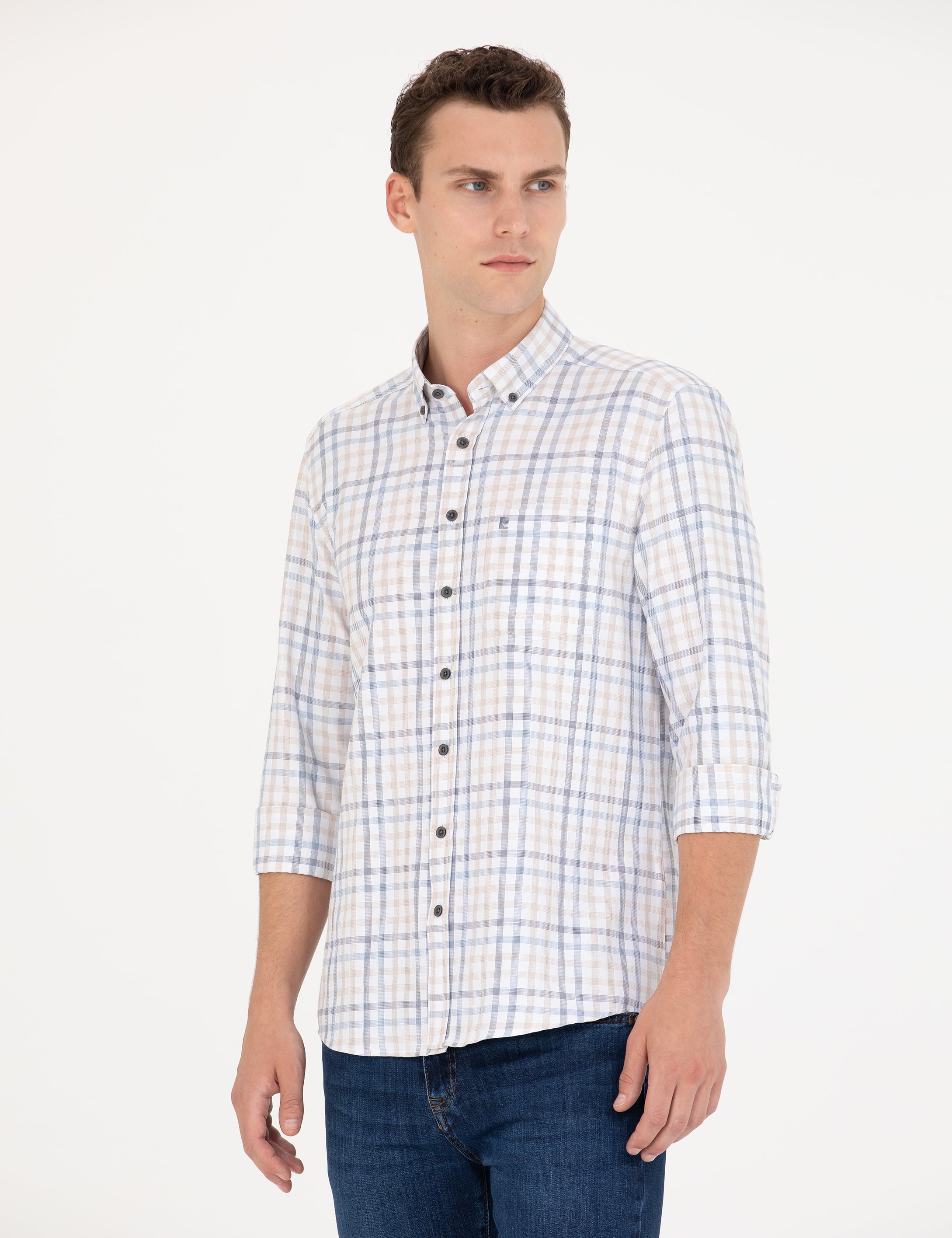 Bej Regular Fit Uzun Kollu Gömlek - Image 1