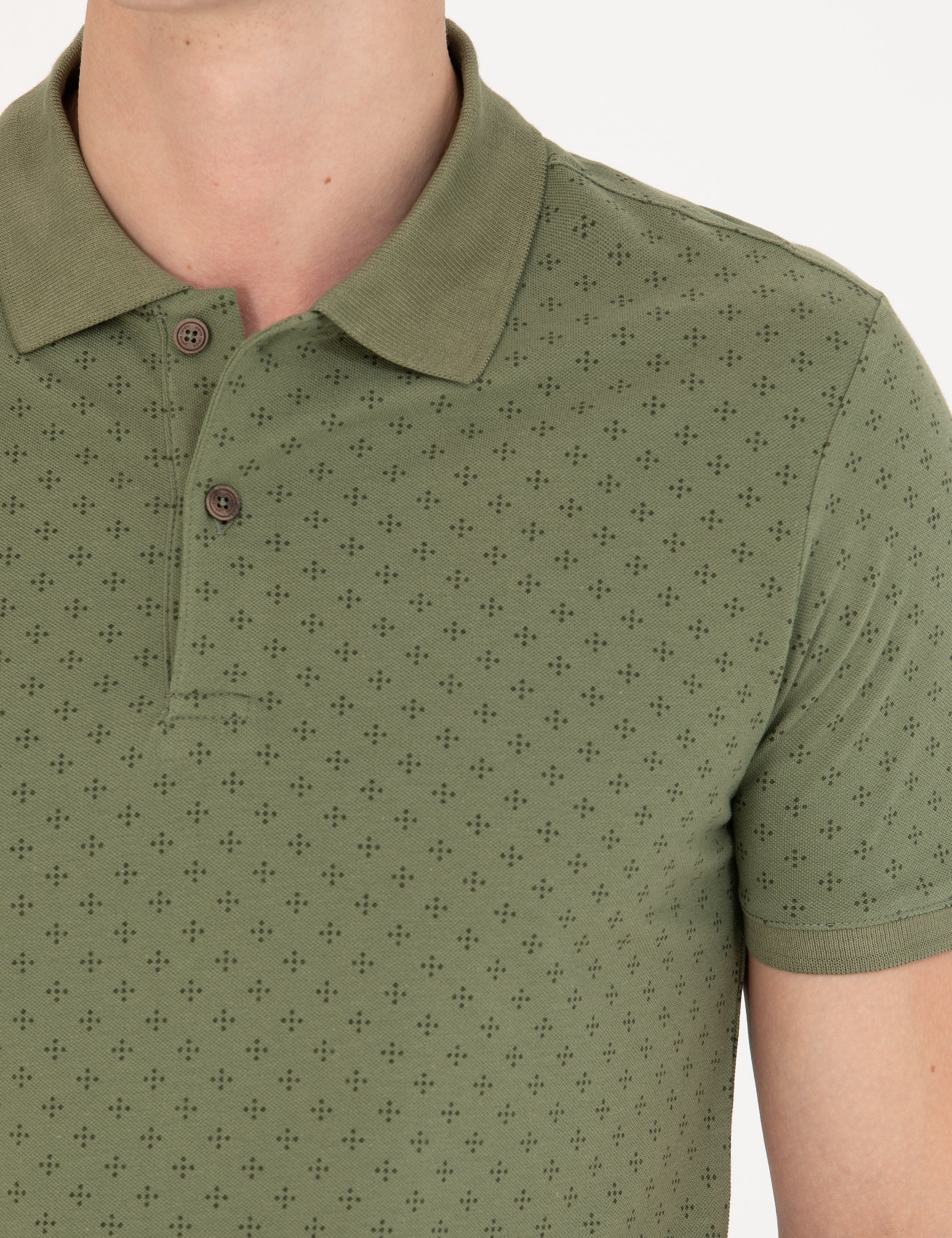 Haki Slim Fit Polo Yaka Tişört - Image 7