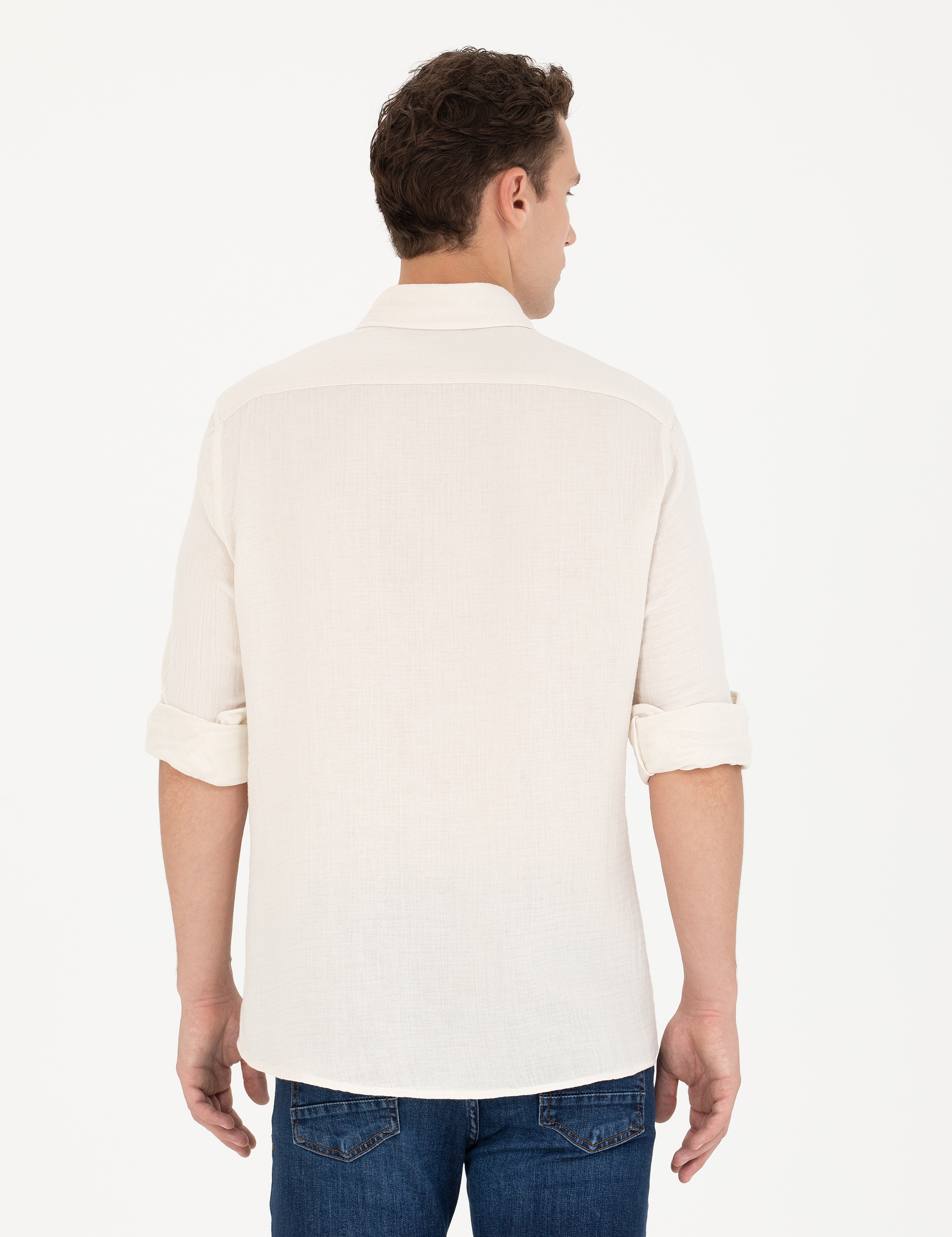 Ekru Regular Fit Uzun Kollu Gömlek - Image 5