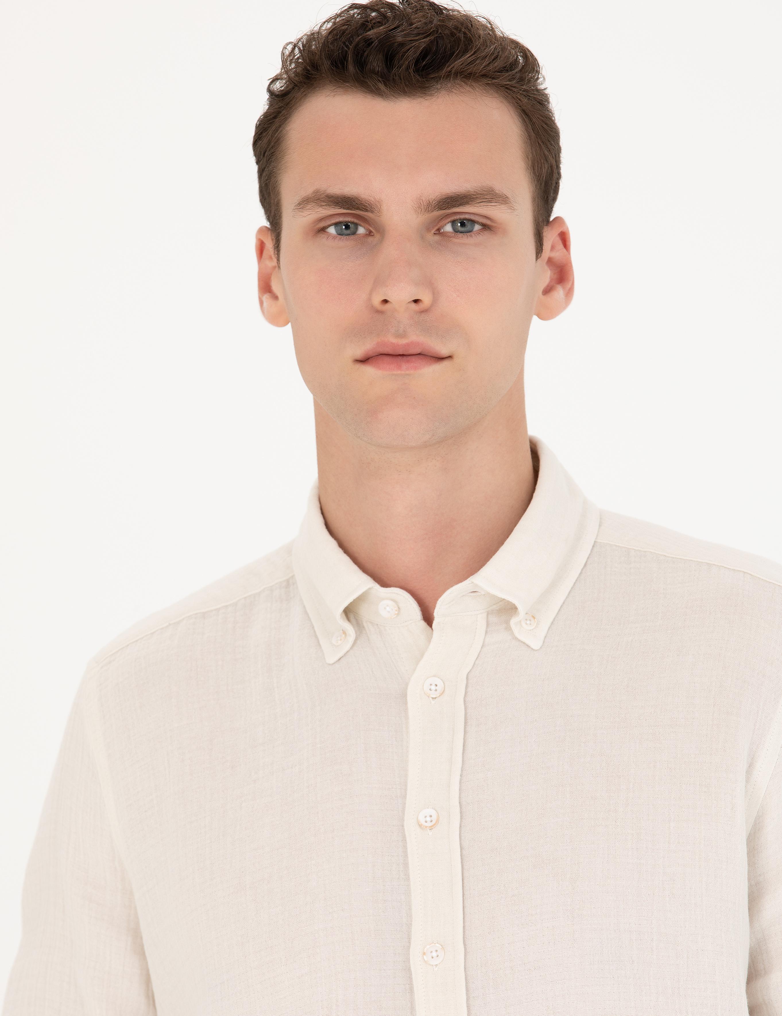 Ekru Regular Fit Uzun Kollu Gömlek
