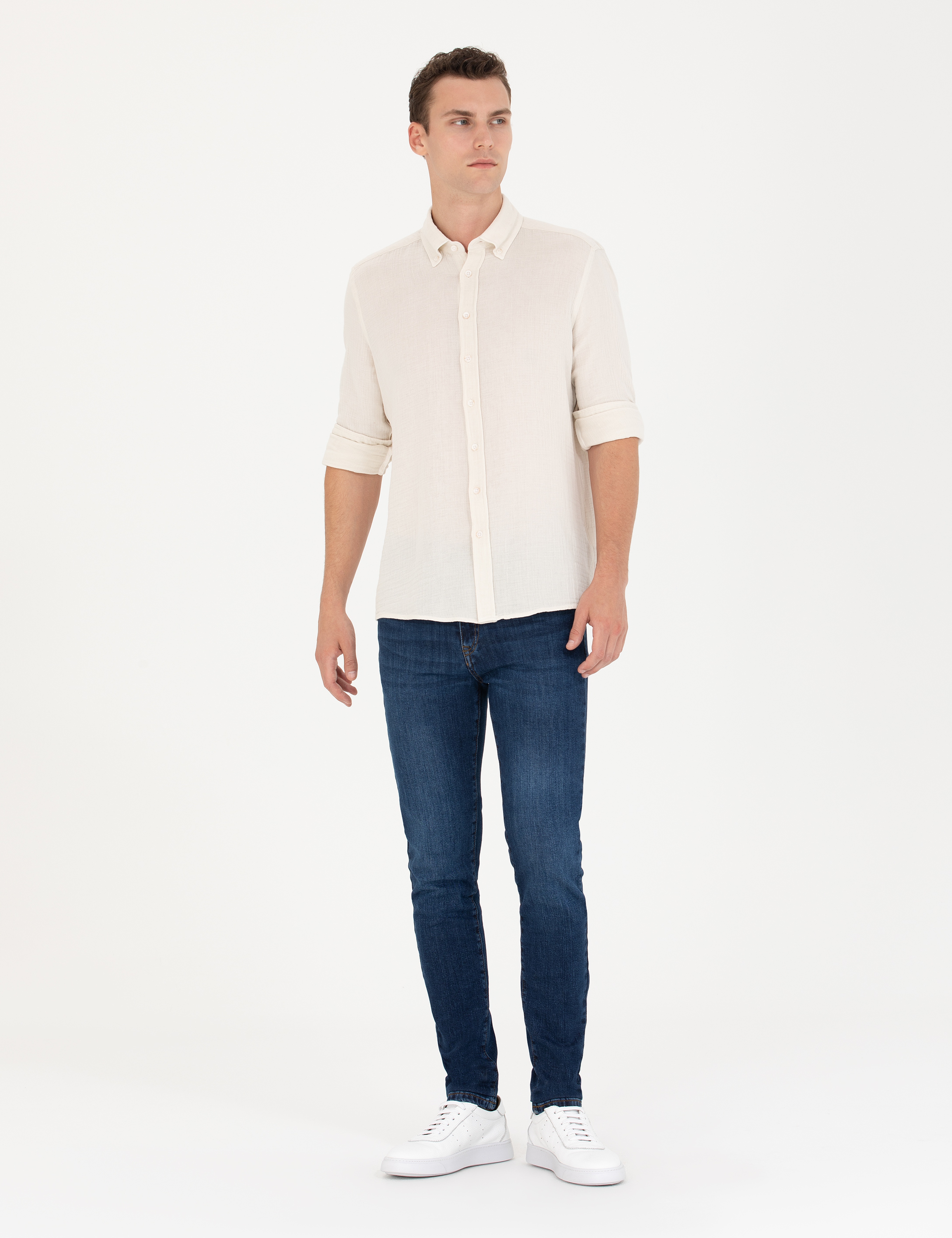 Ekru Regular Fit Uzun Kollu Gömlek - Image 4
