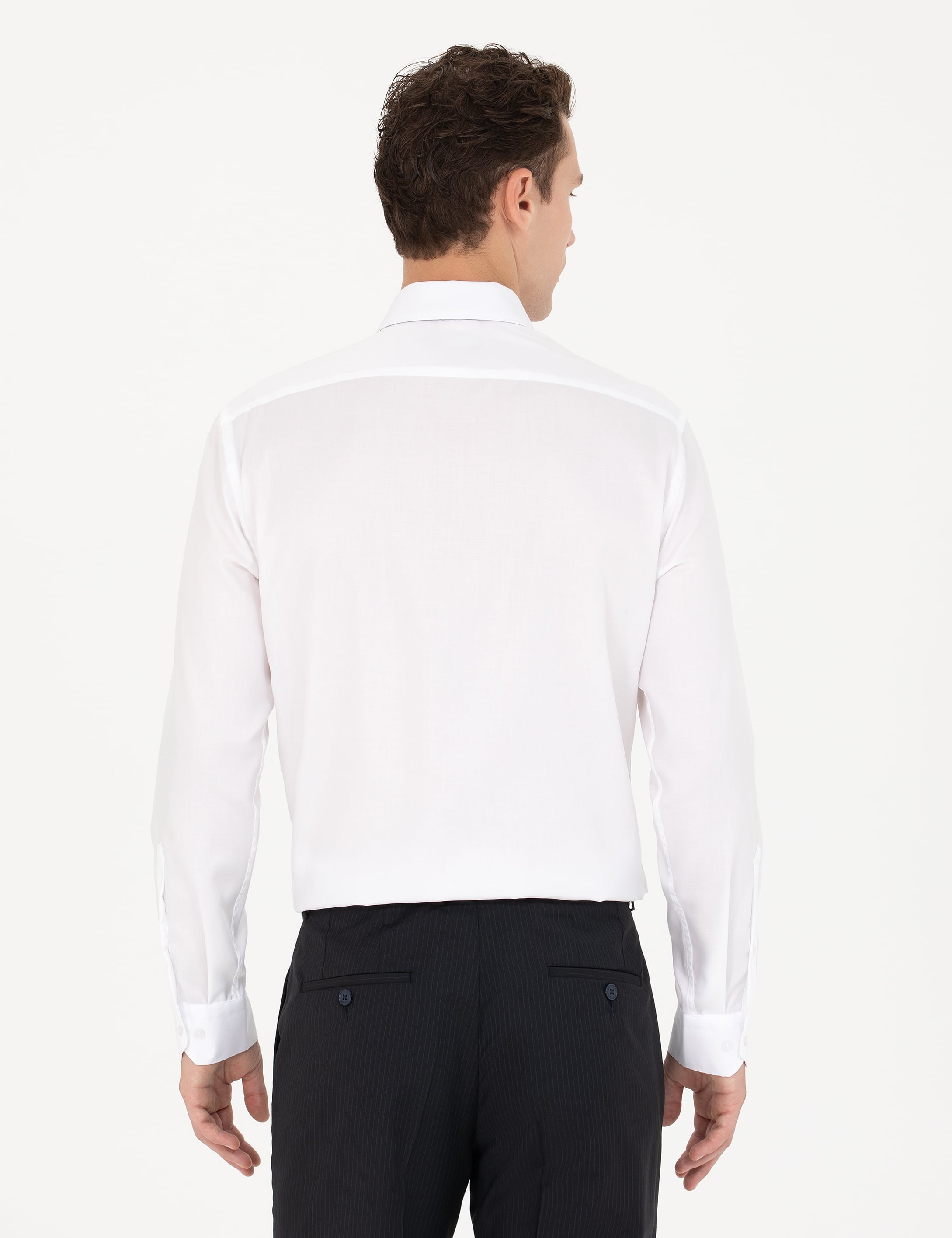 Beyaz Slim Fit Uzun Kollu Klasik Gömlek - Image 5
