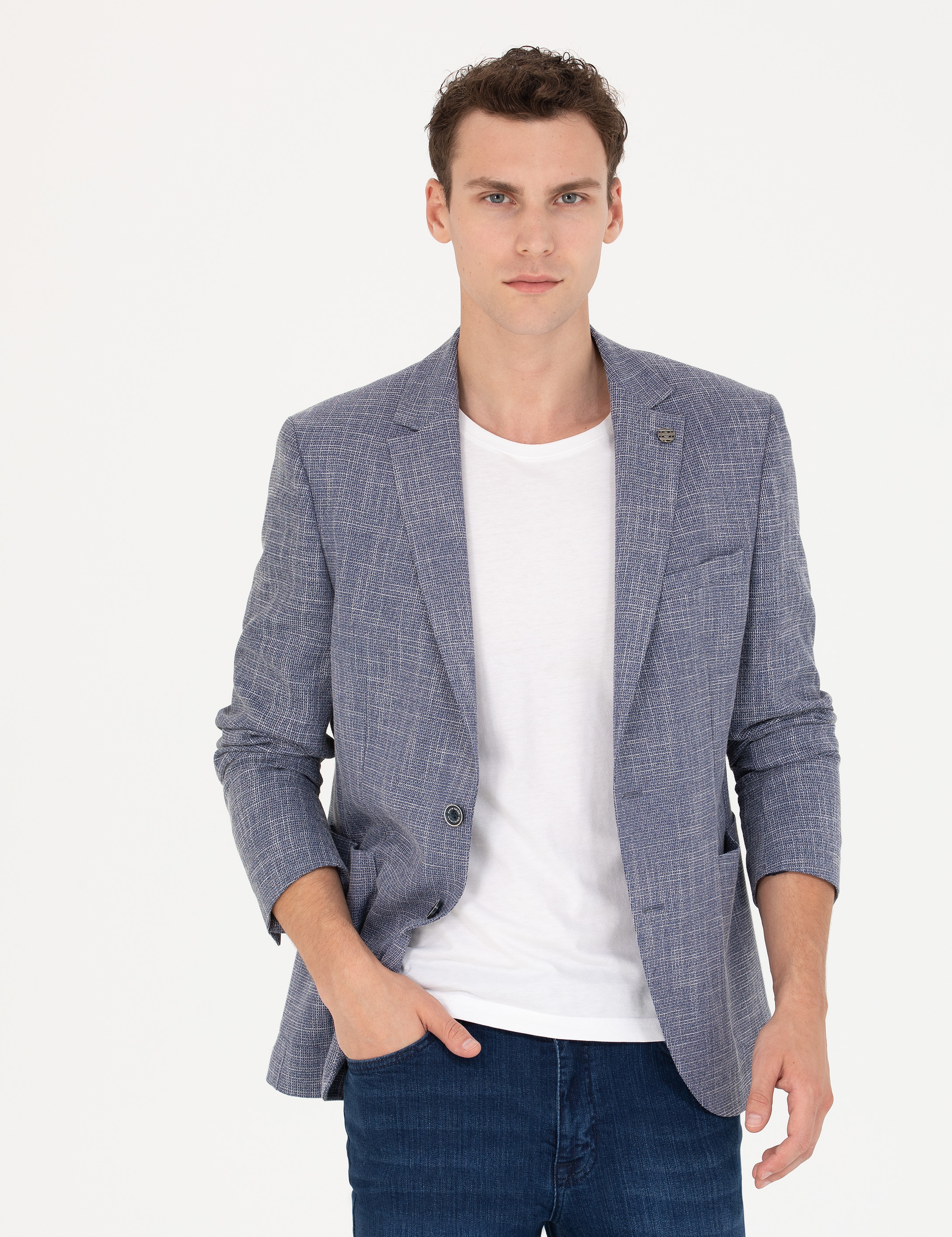 Koyu Mavi Ekstra Slim Fit Blazer Spor Ceket - Image 3