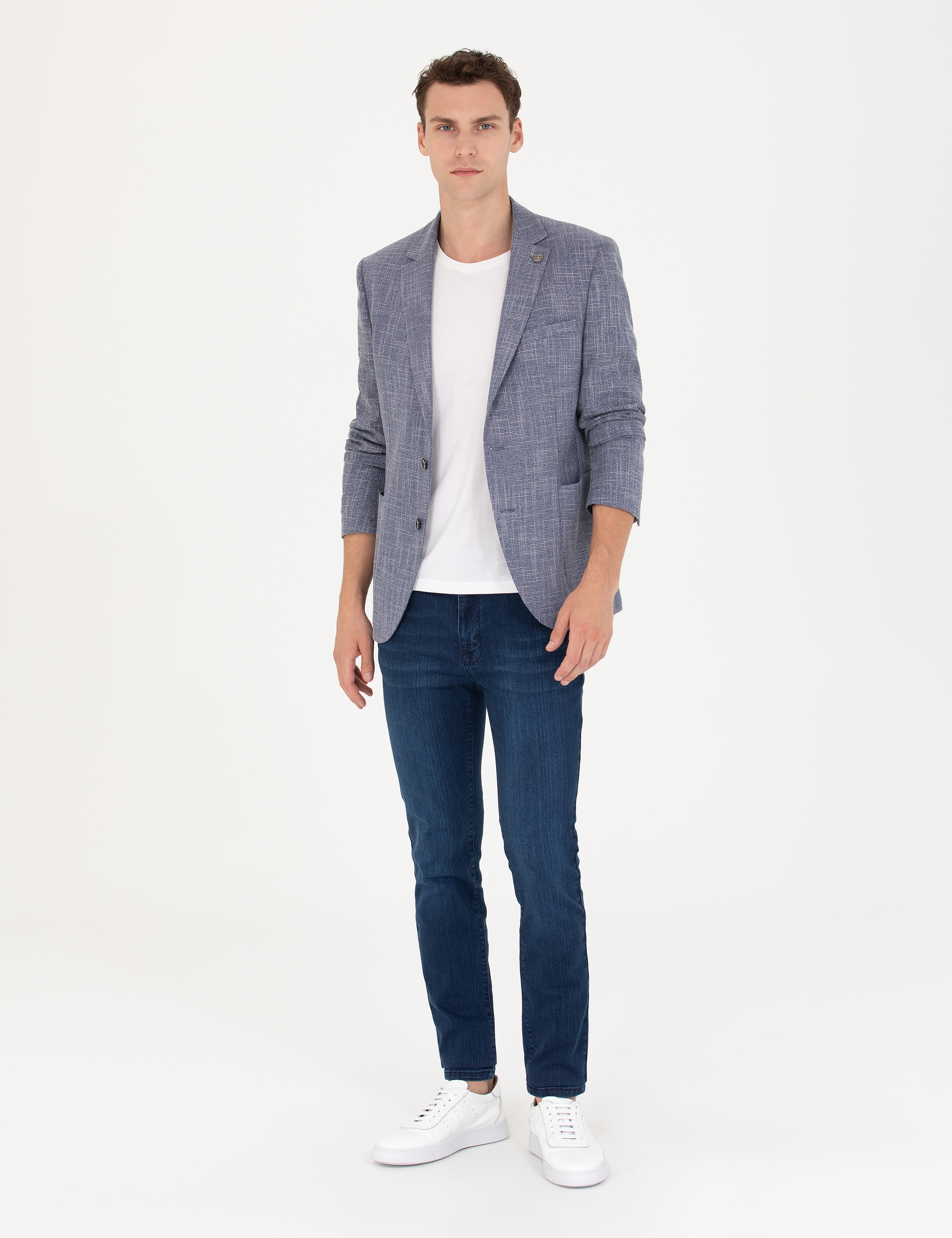 Koyu Mavi Ekstra Slim Fit Blazer Spor Ceket - Image 4