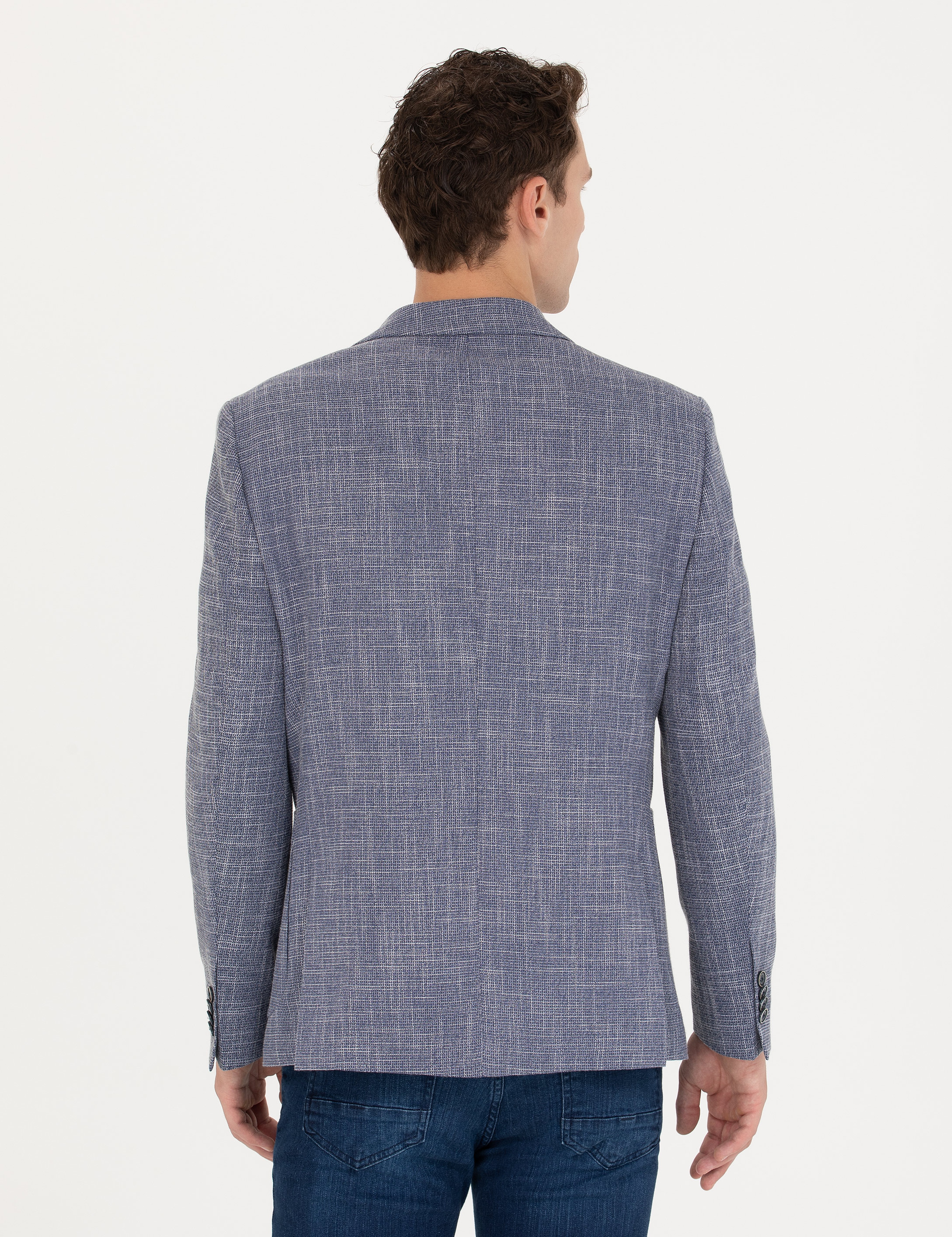 Koyu Mavi Ekstra Slim Fit Blazer Spor Ceket - Image 5