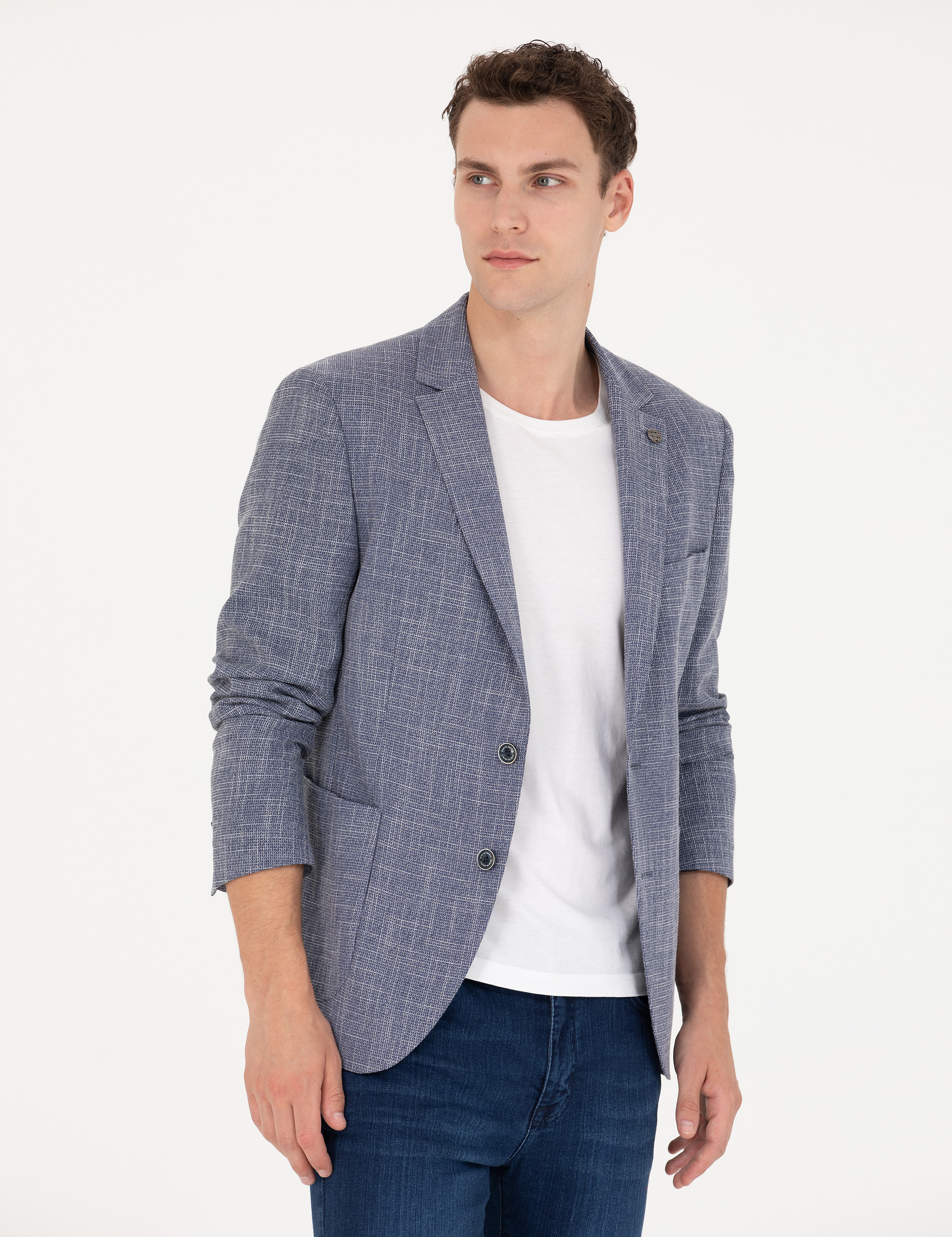 Koyu Mavi Ekstra Slim Fit Blazer Spor Ceket - Image 1