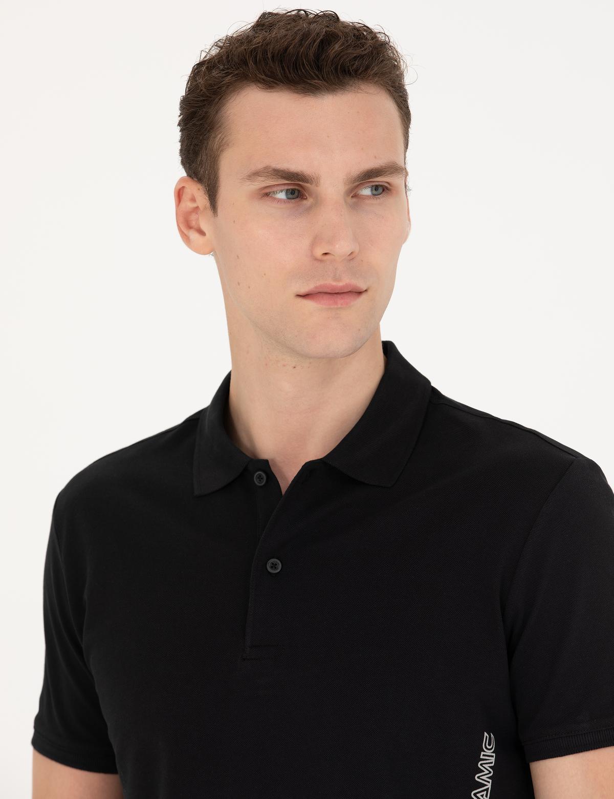 Siyah Slim Fit Polo Yaka Tişört - 50273571019