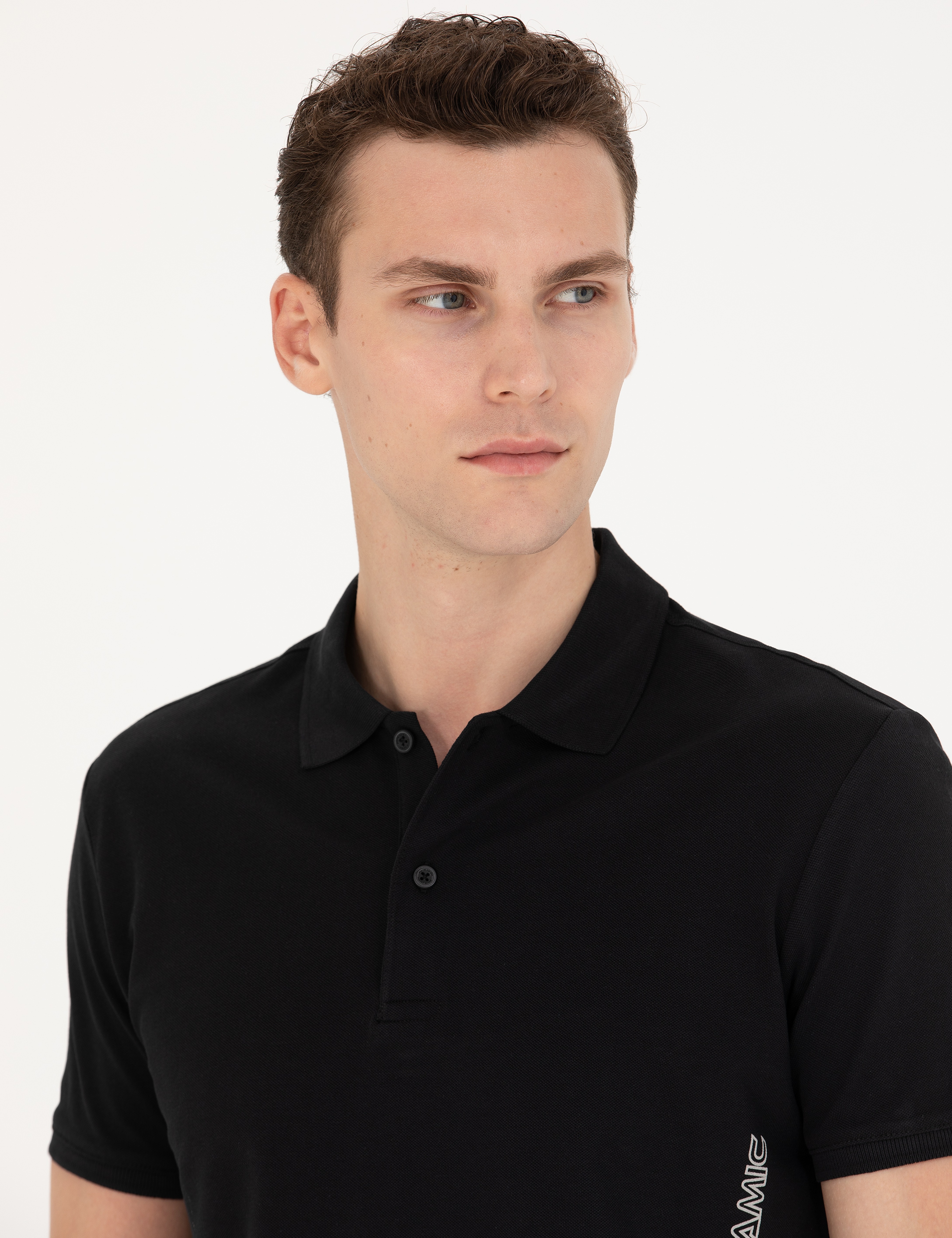 Siyah Slim Fit Polo Yaka Tişört - Image 2